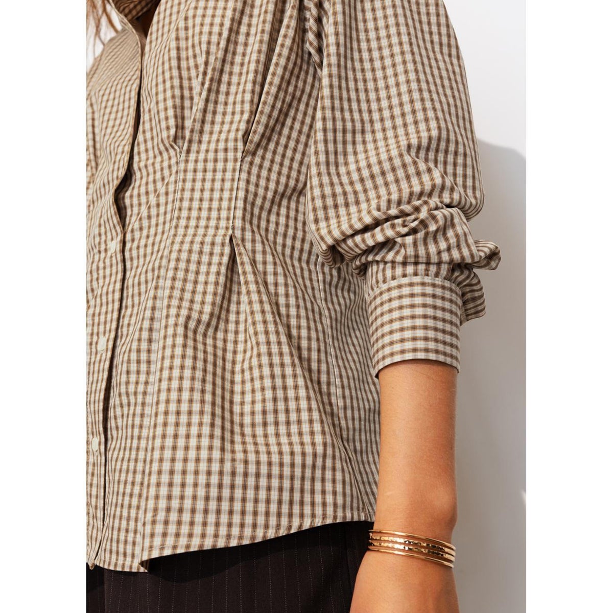 Chemise cintrée à carreaux carreaux marron, PROMOD