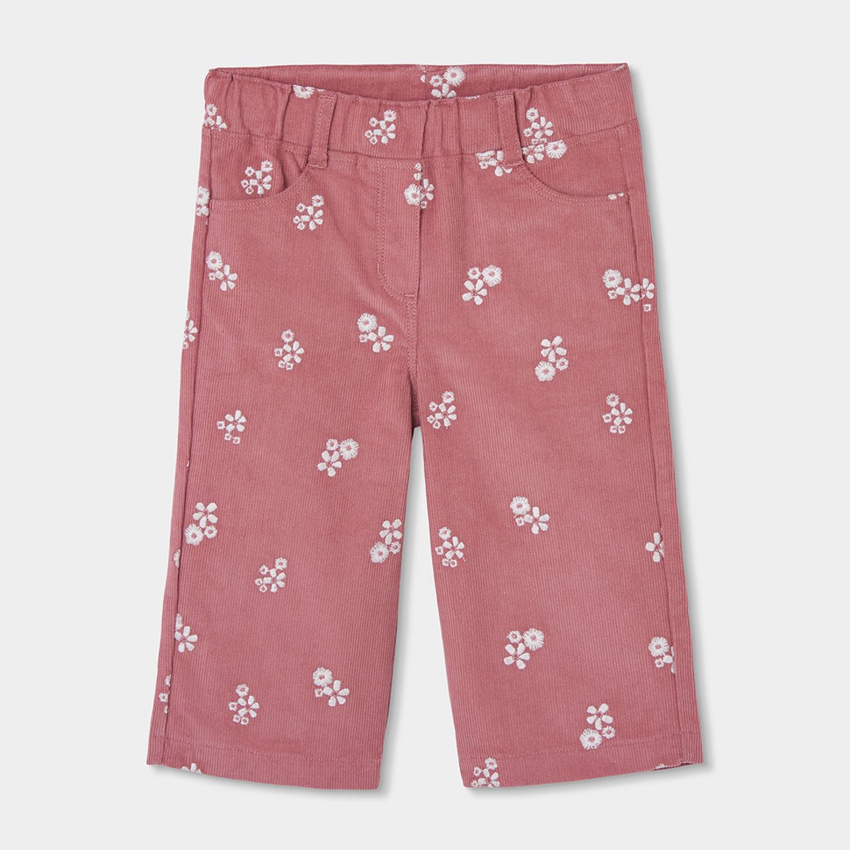 Pantalon fille velours côtelé fin imprimé fleurs rose, BOBOLI