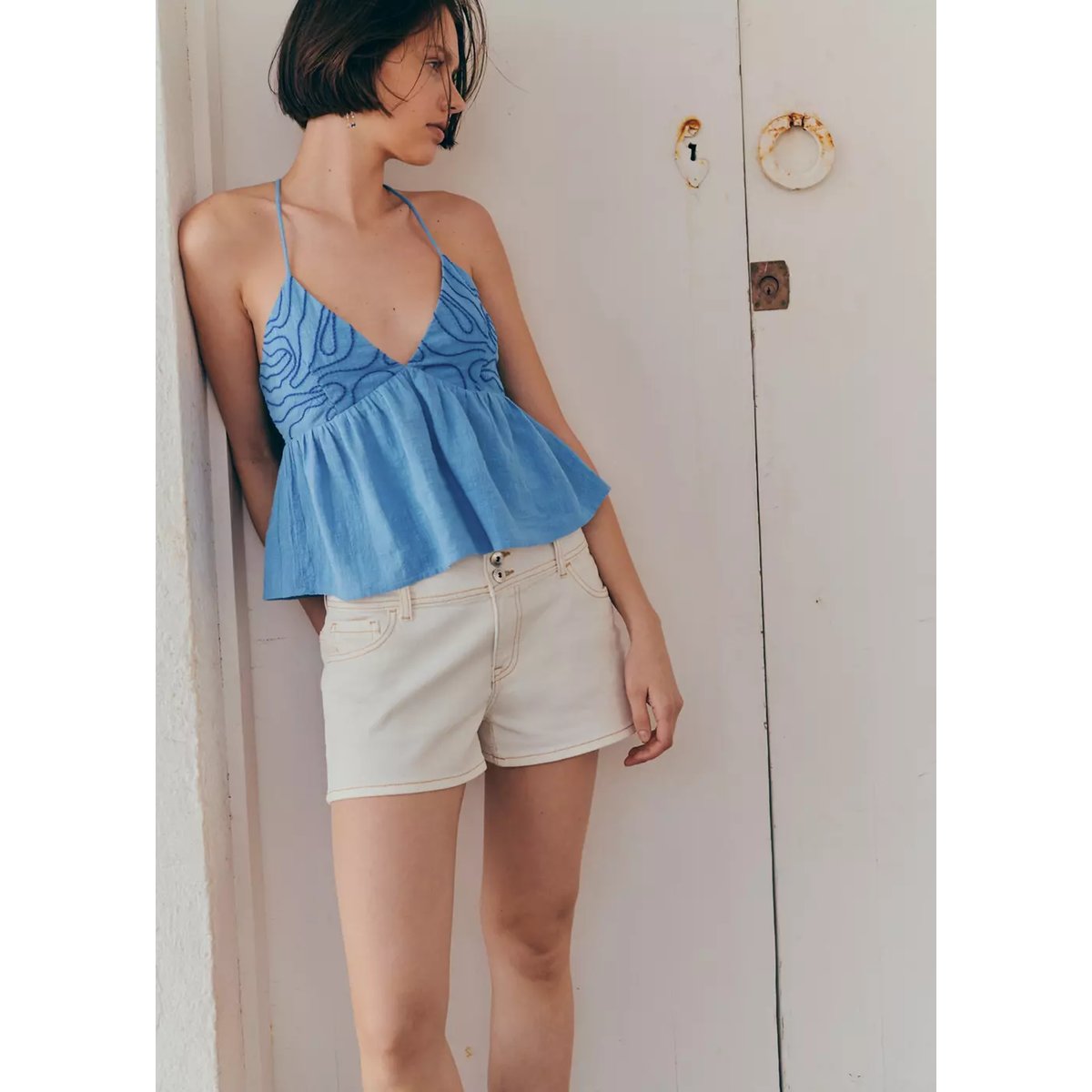 Top détails brodés bleu, MANGO TEEN