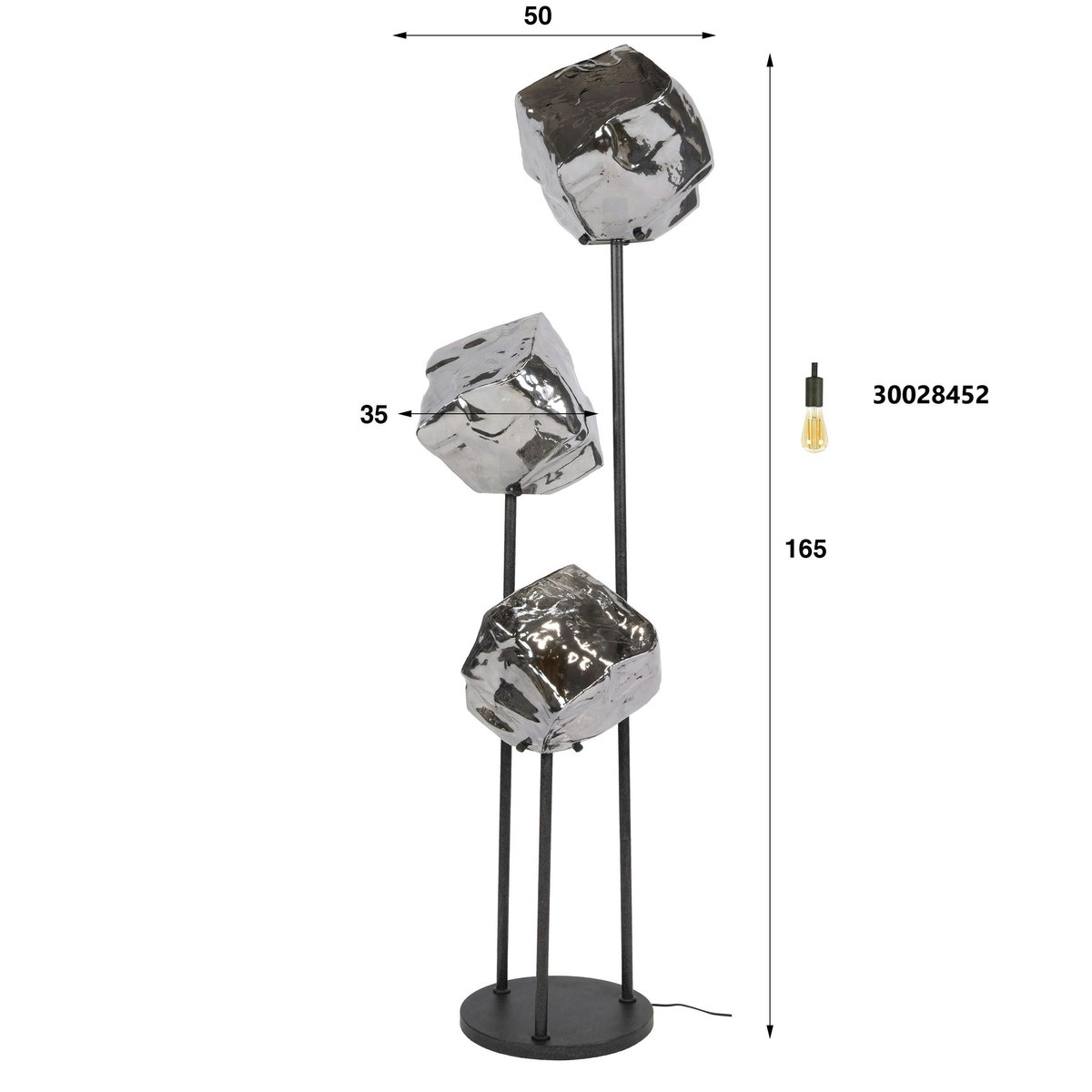 Lampadaire design verre chromé 3 blocs NIAGARA chrome, PIER IMPORT