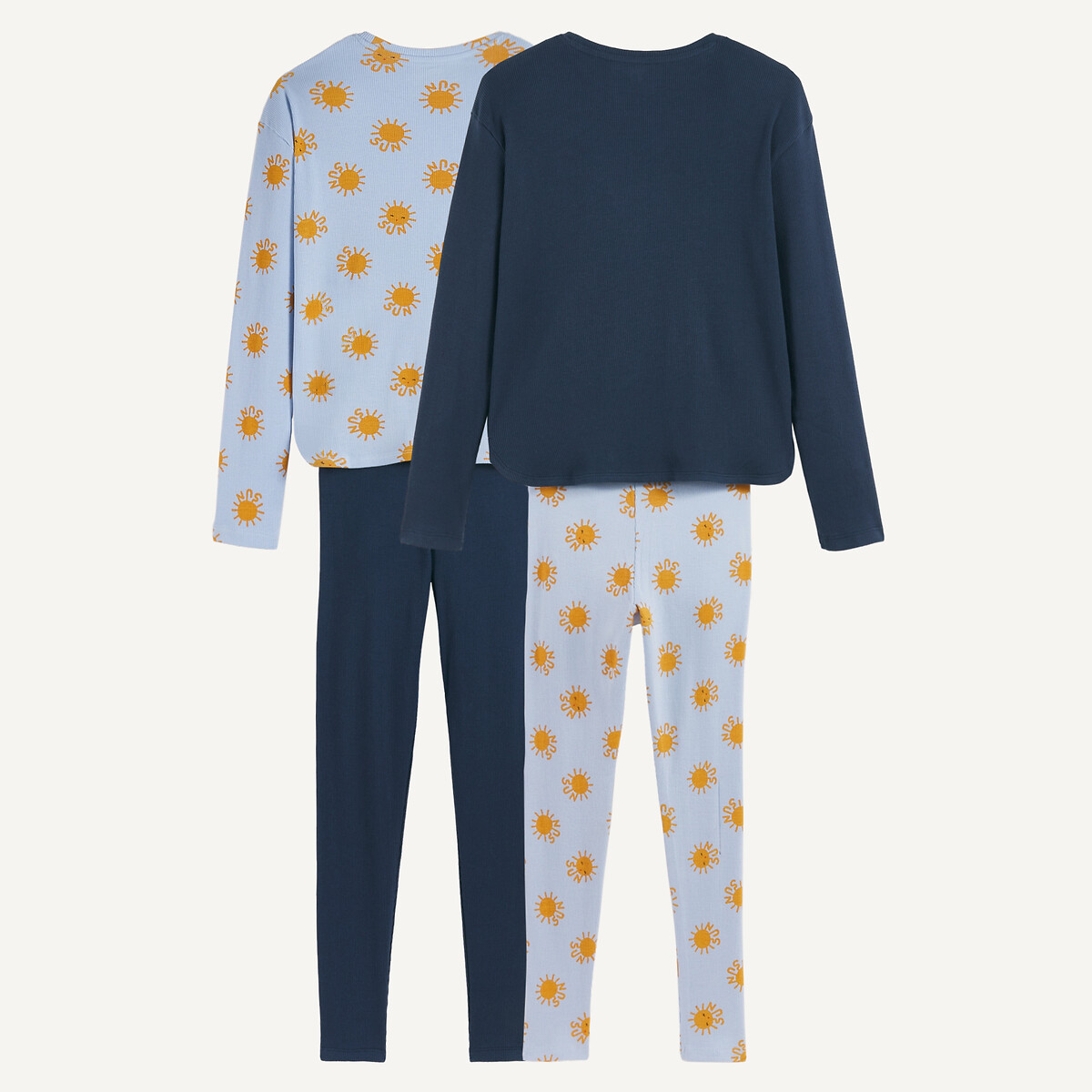Lot de 2 pyjamas, en coton, imprimé soleil marine + bleu, LA REDOUTE COLLECTIONS