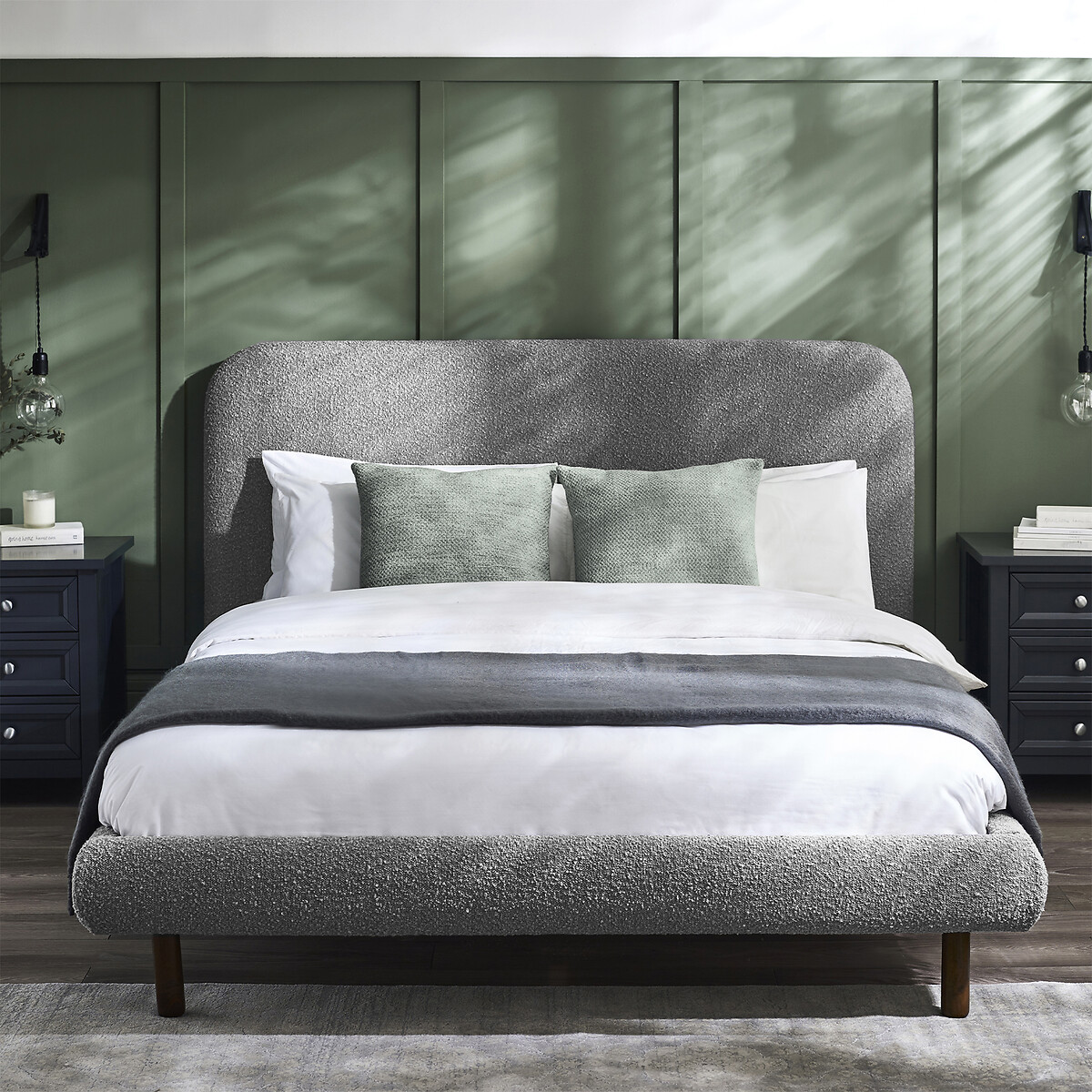Aalya Textured Boucle Bed with Curved Headboard grey, SO'HOME