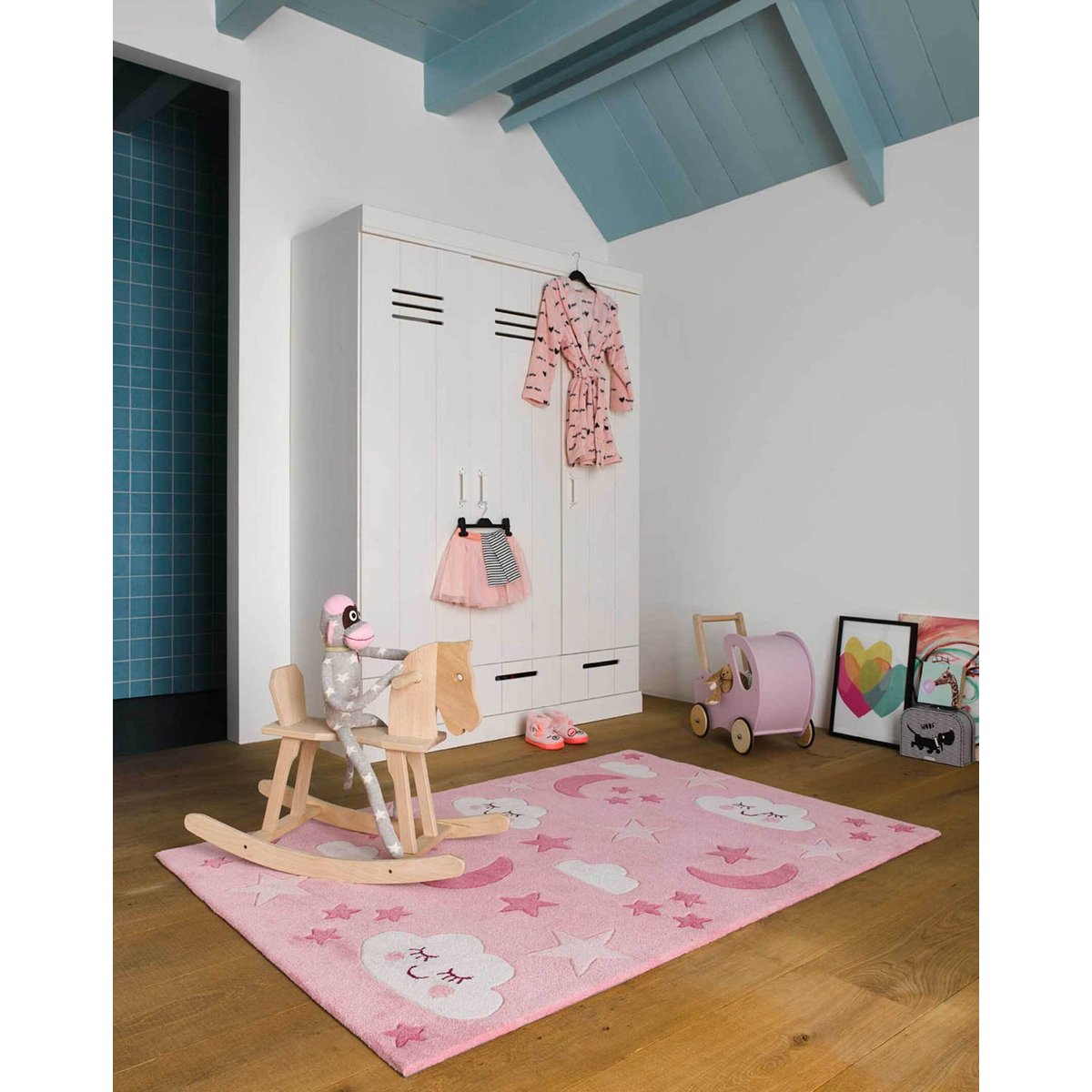 Tapis enfant tufté motif nuage et étoiles , LALELU rosé, SMART KIDS