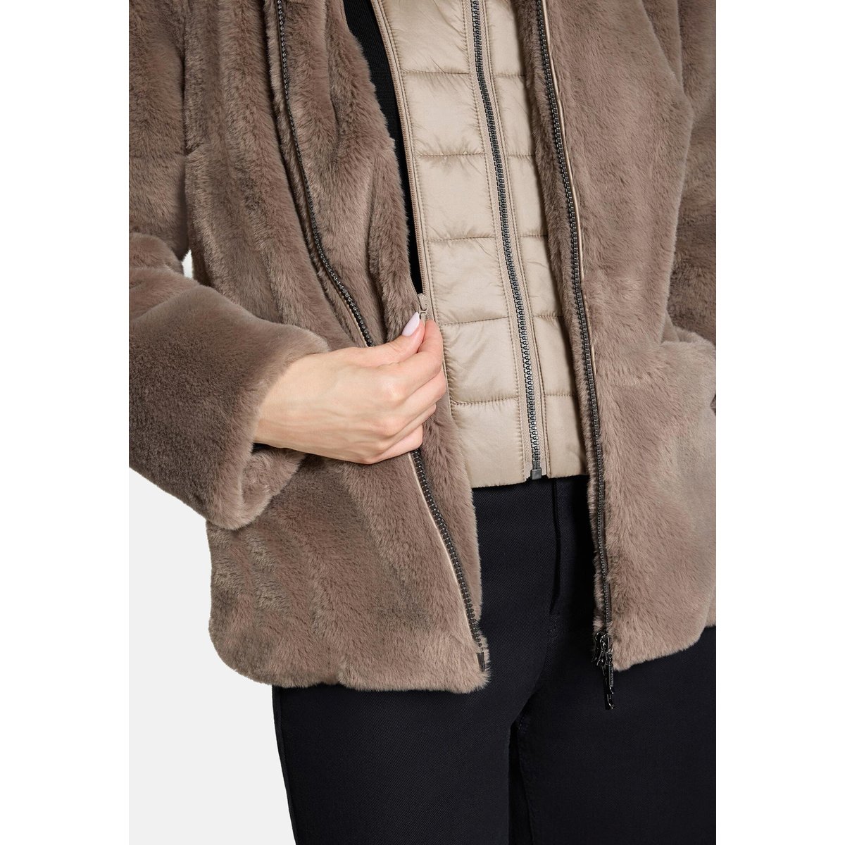 Veste en peluche avec partie veste sans manches amovible gris foncé, AMBER & JUNE