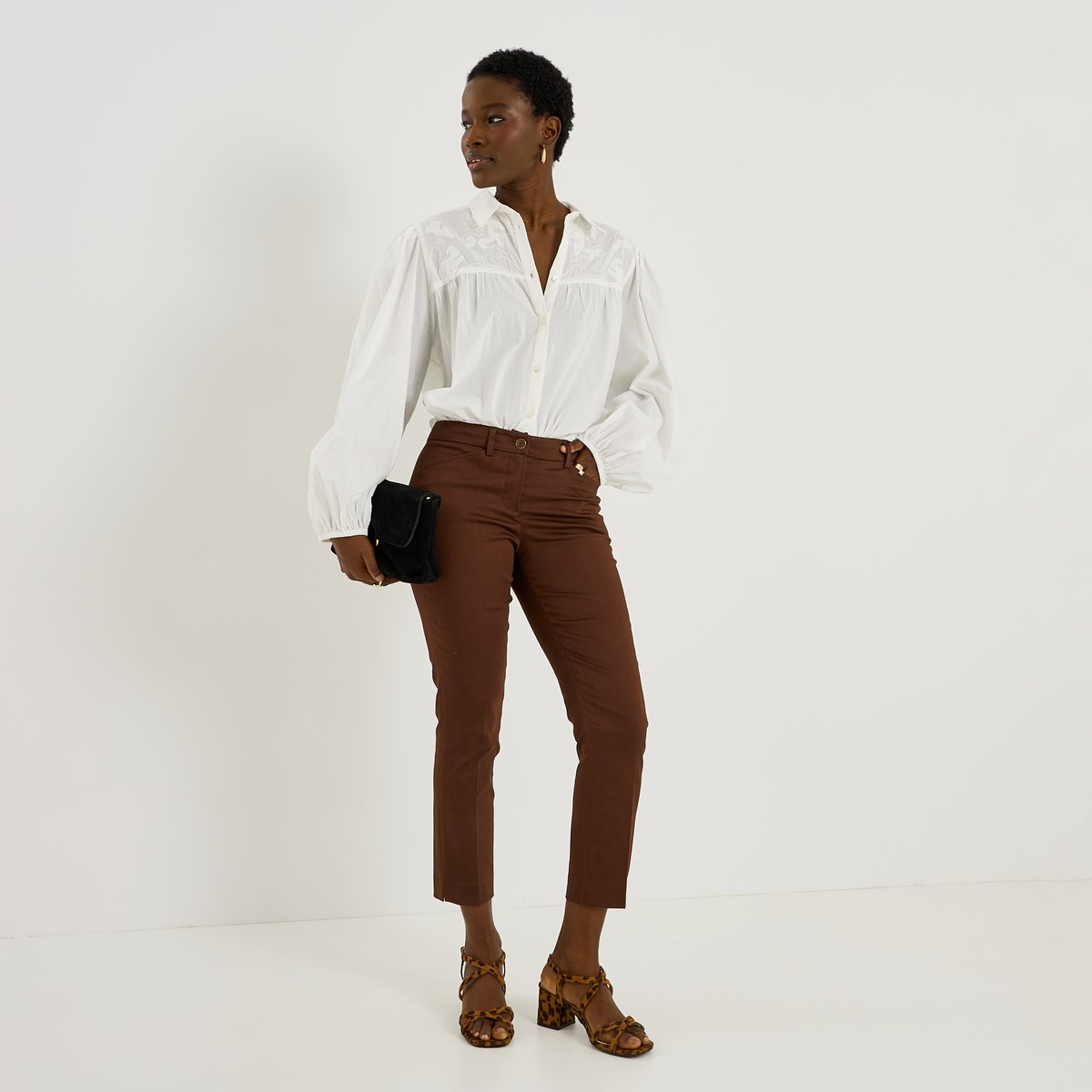 Pantalon cigarette raccourci marron, GRAIN DE MALICE