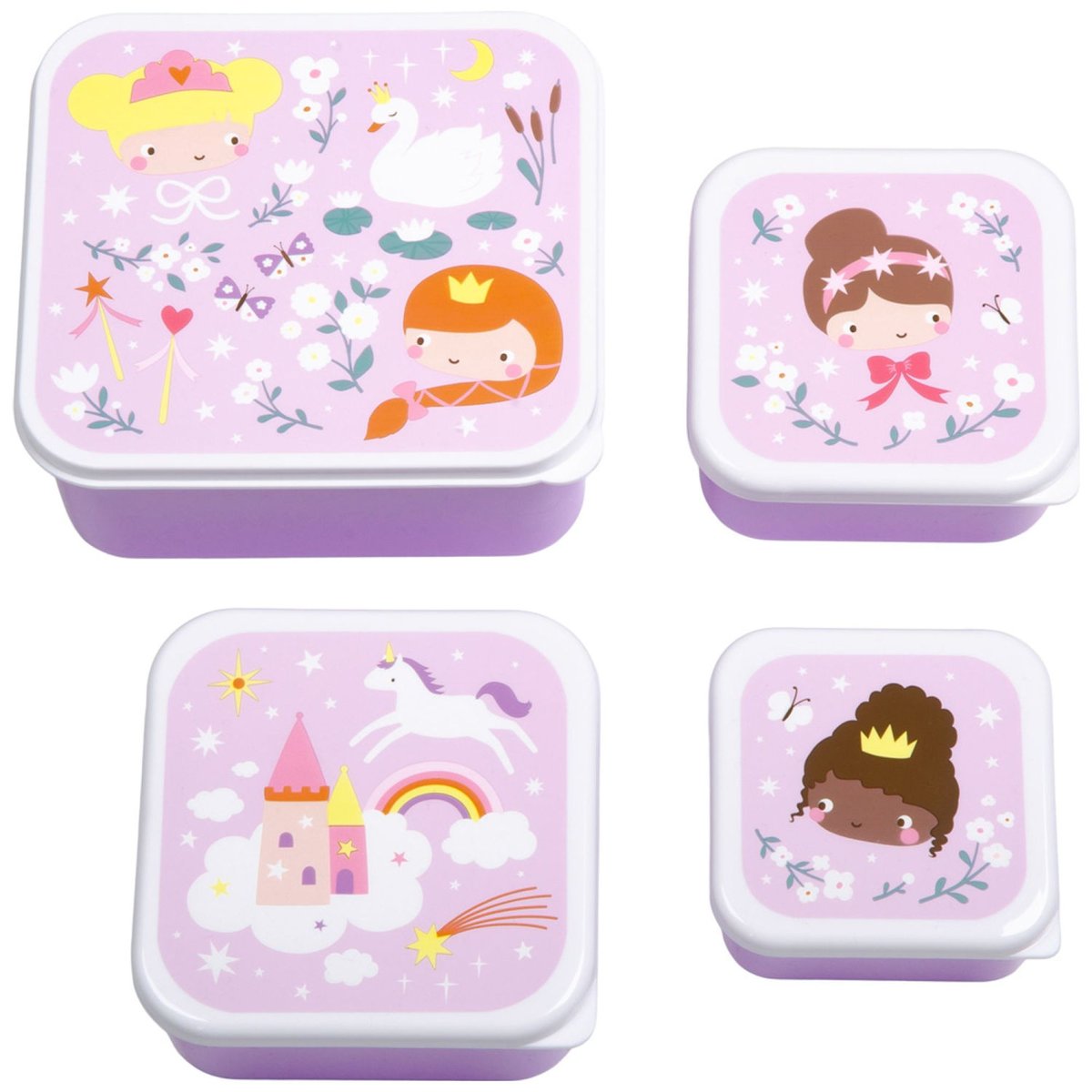 Lot de 4 boîtes à goûter violet princesses, A LITTLE LOVELY COMPANY