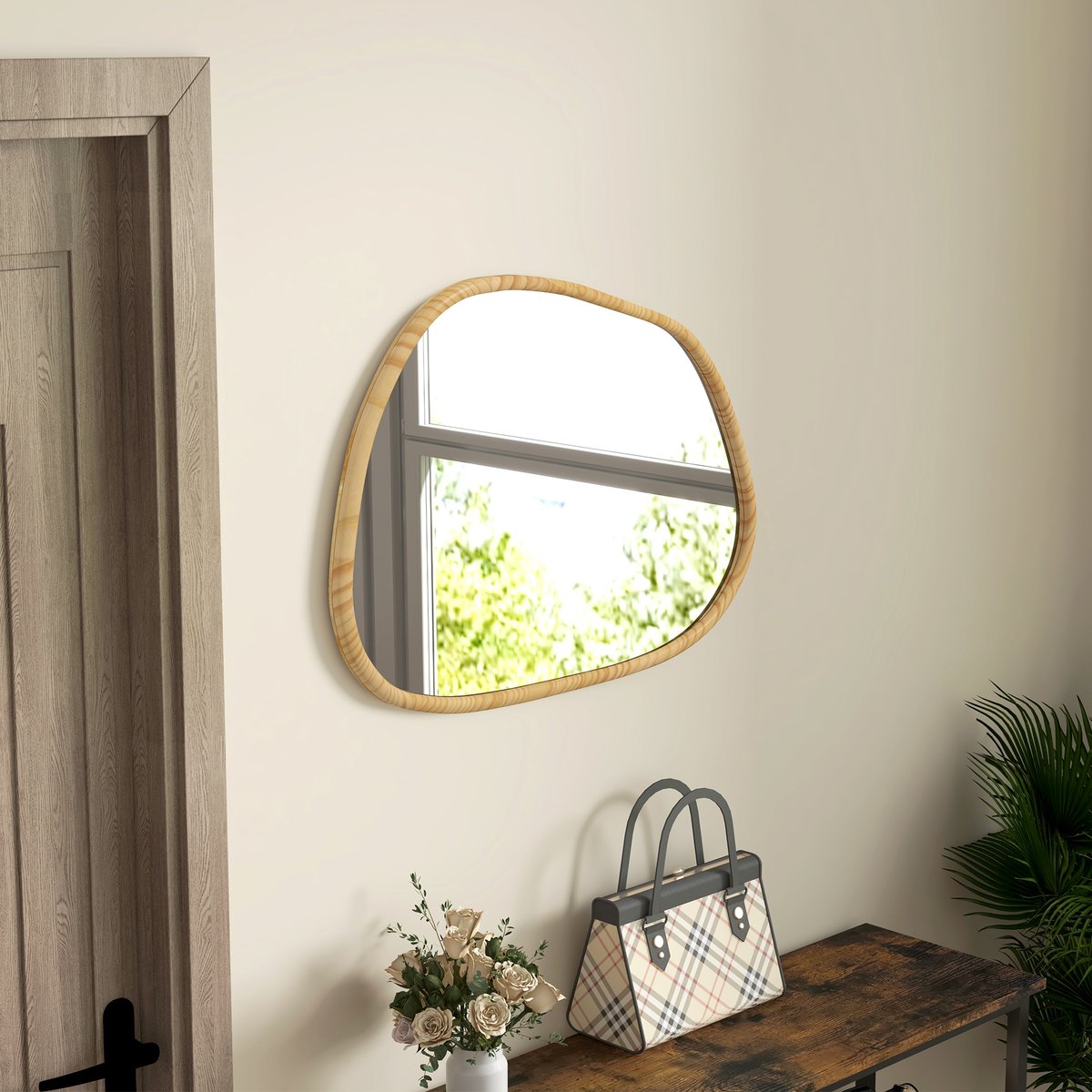 Miroir mural Bois de pin Bois naturel beige, HOMCOM