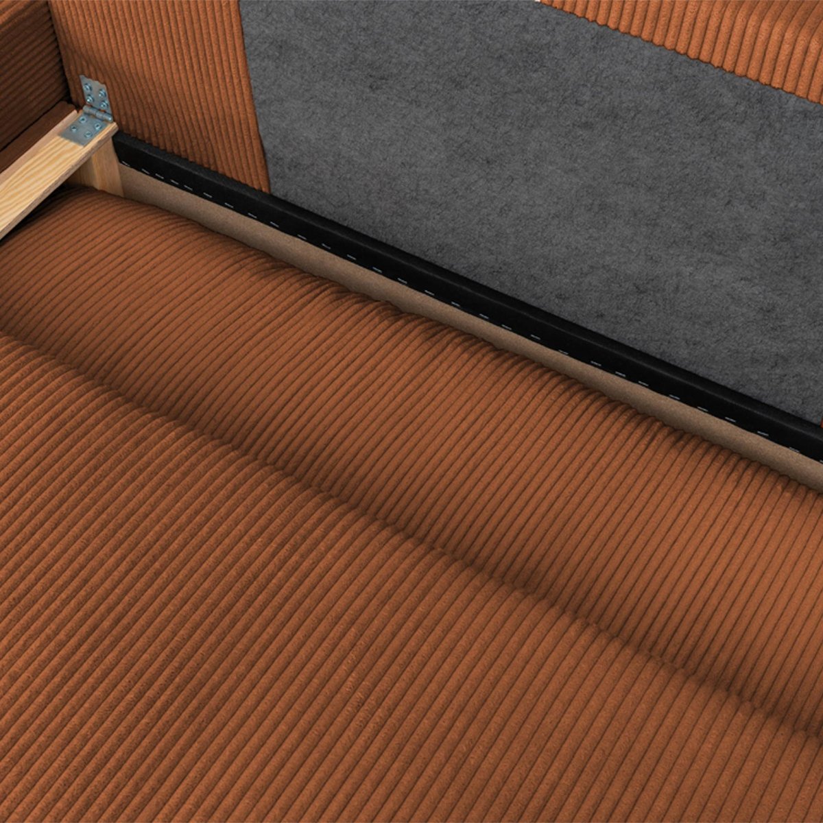 Banquette canapé d'angle gauche convertible 3 places velours côtelé avec coffre NELSON taupe, SWEEEK