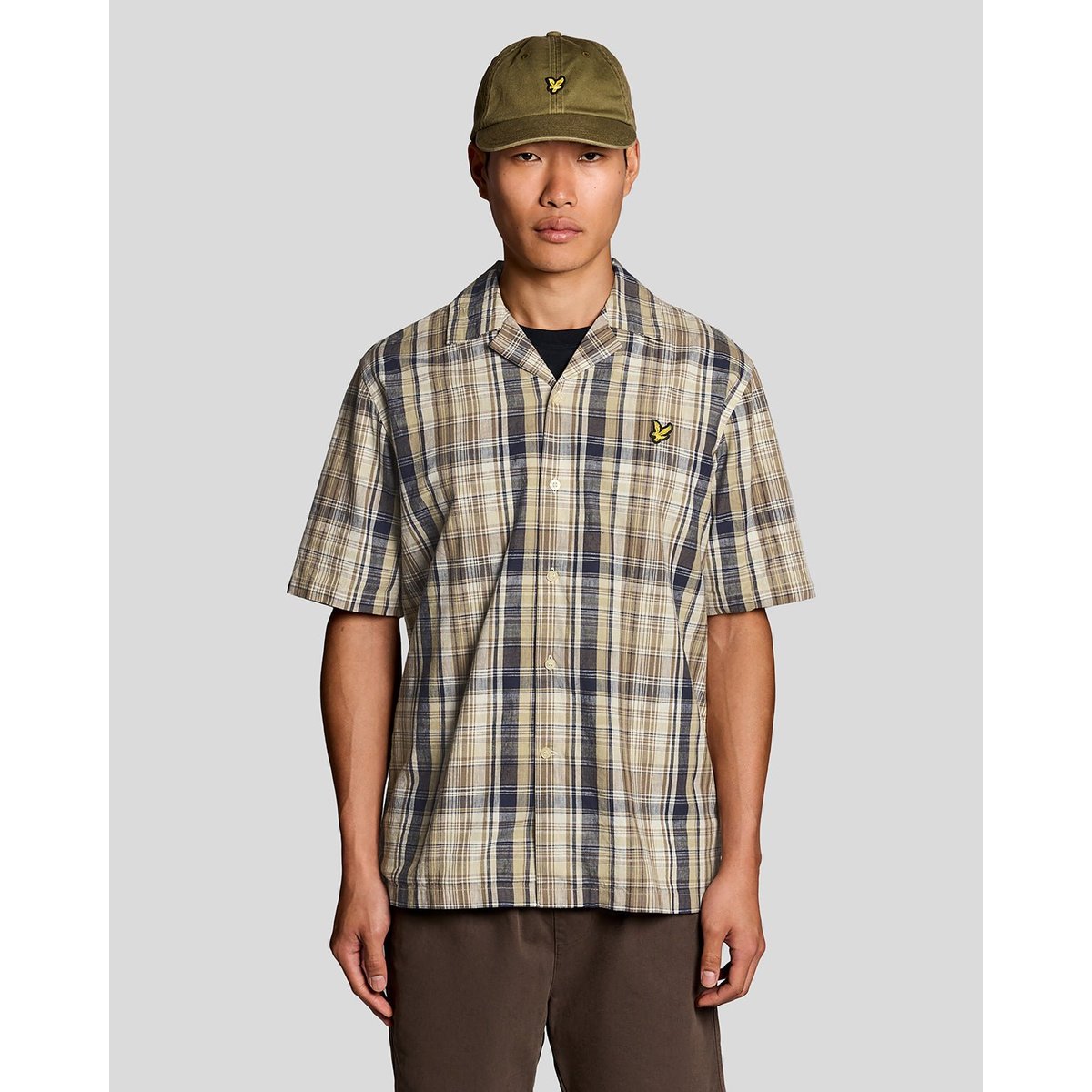 Chemise manches courtes en lin à carreaux vert herbe, LYLE & SCOTT