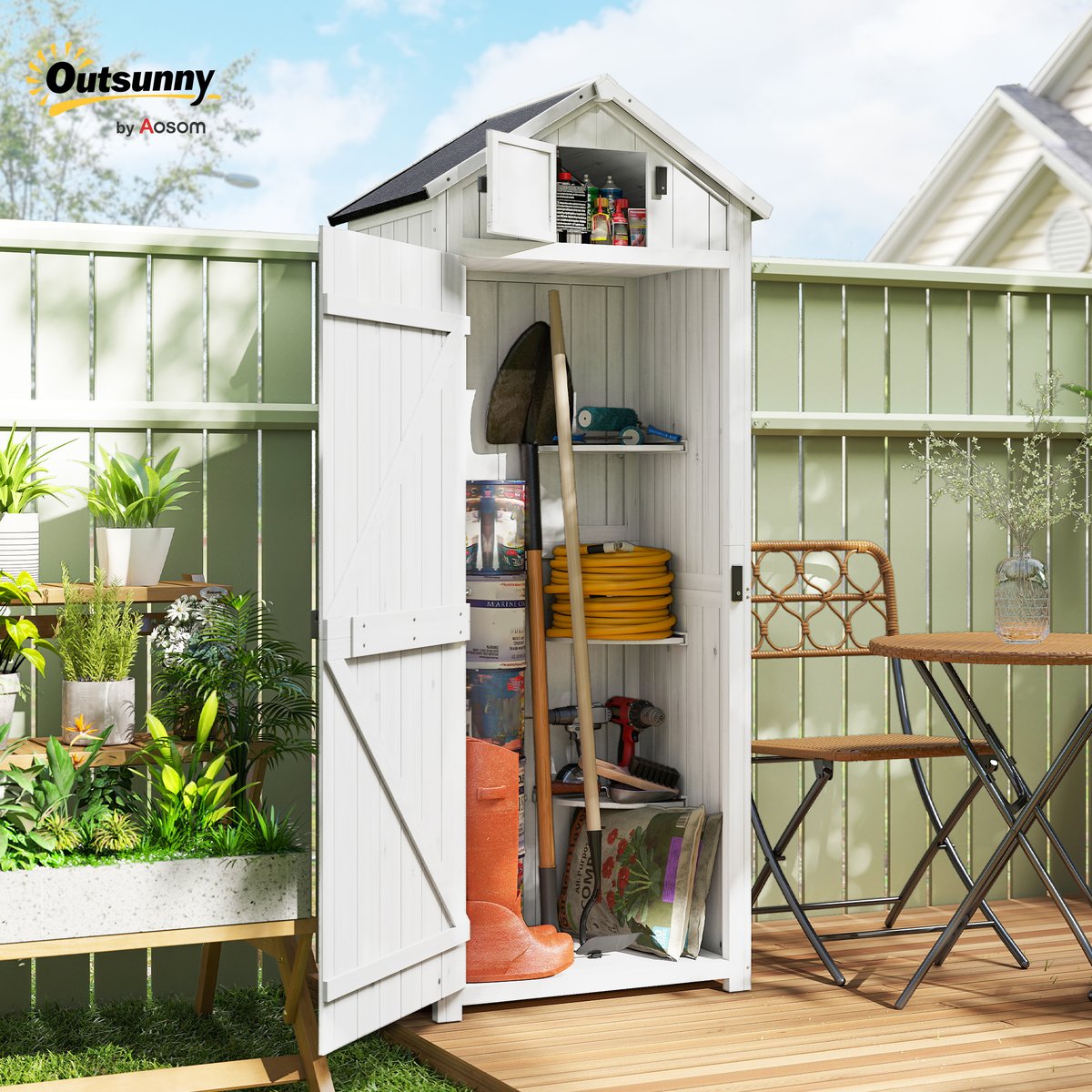 Abri de jardin Bois Gris clair gris clair, OUTSUNNY