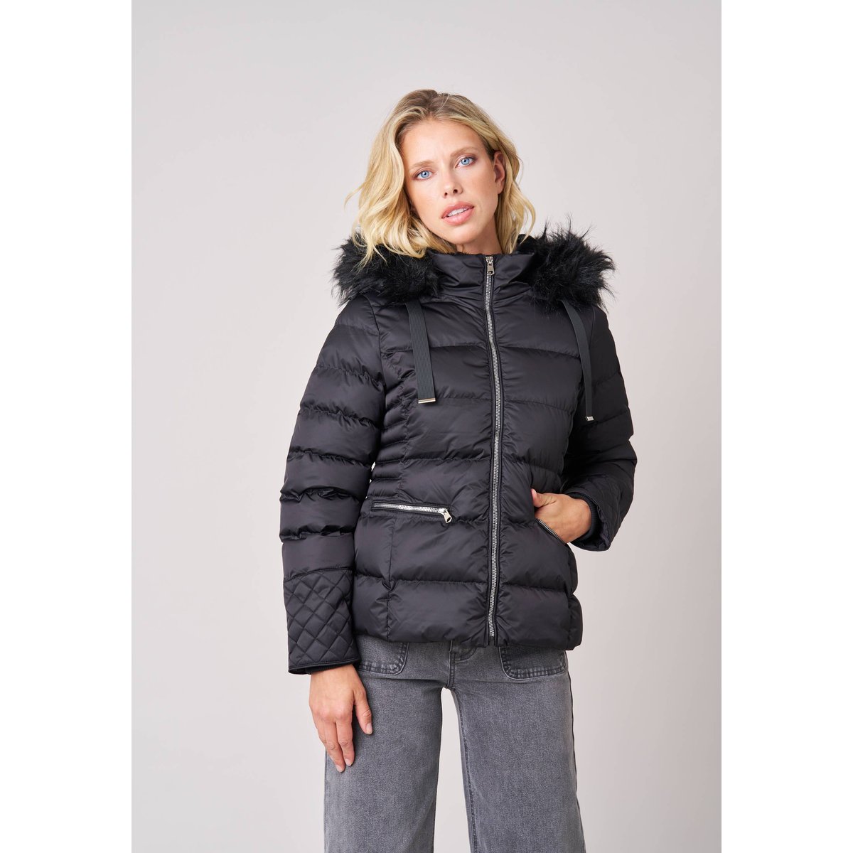 Doudoune femme avec capuche imitation fourrure GINNIE black, DEELUXE