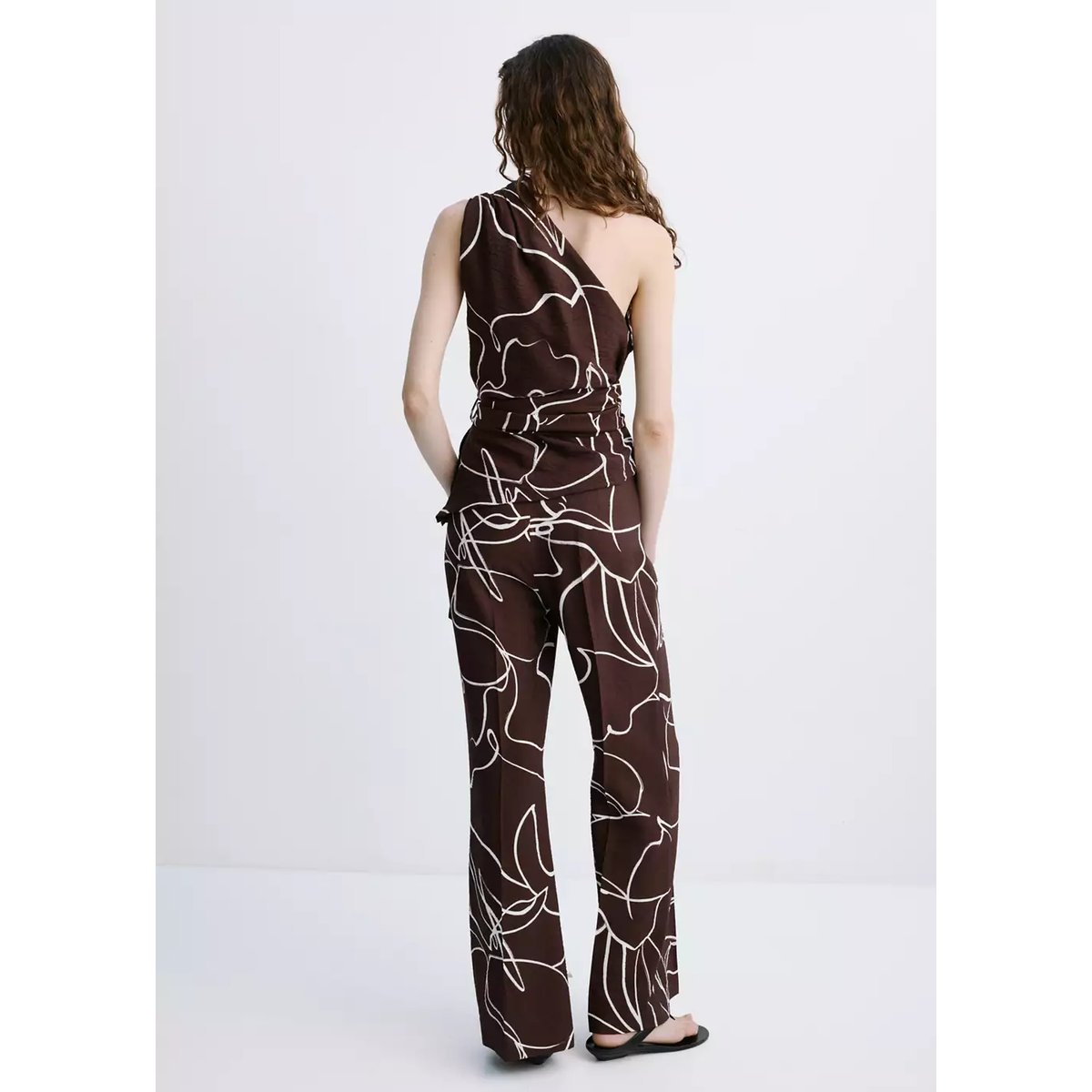 Pantalon wideleg imprimé marron, MANGO