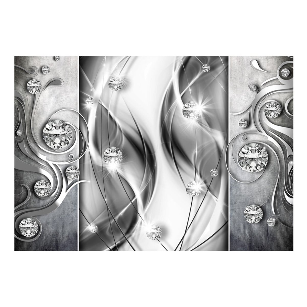 Papier peint intissé panoramique Abstractions Diamonds in Silver gris / argent, EDEN