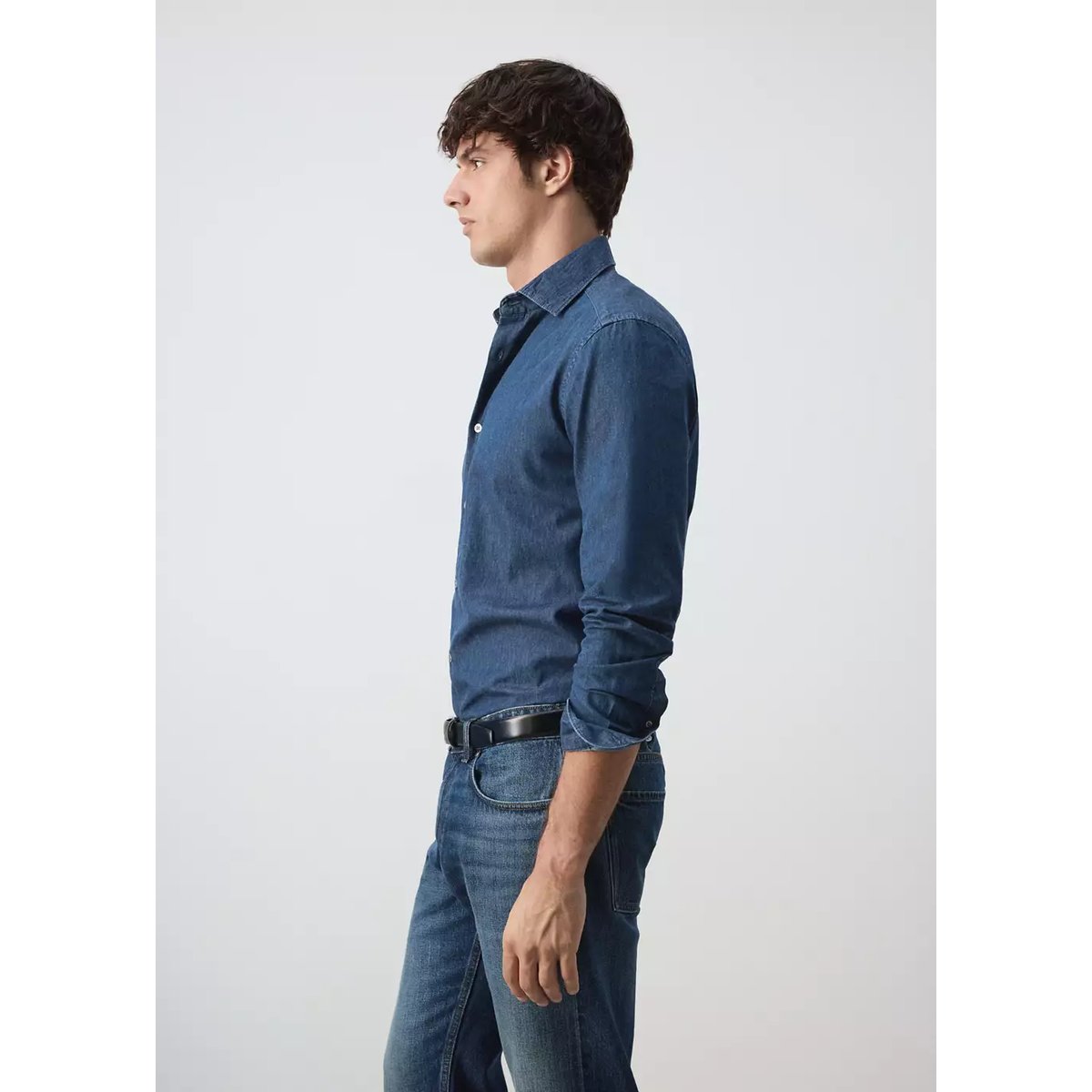 Chemise chambray 100 % coton bleu moyen, MANGO MAN
