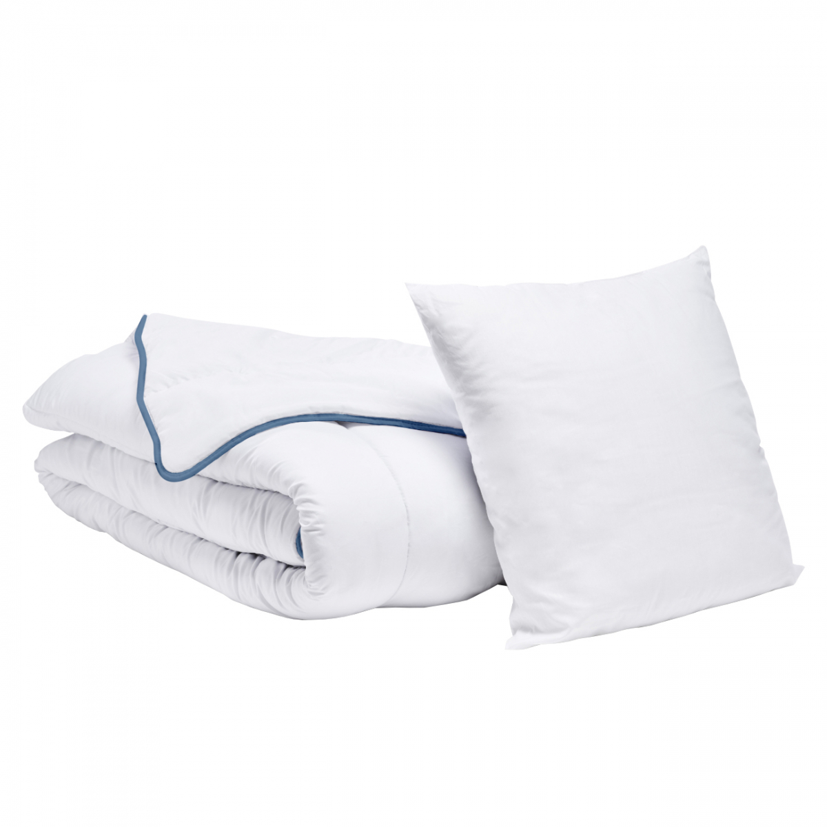 Pack Couette tempérée toutes saisons + 1 ou 2 Oreillers SIGNATURE blanc, BLEU CALIN