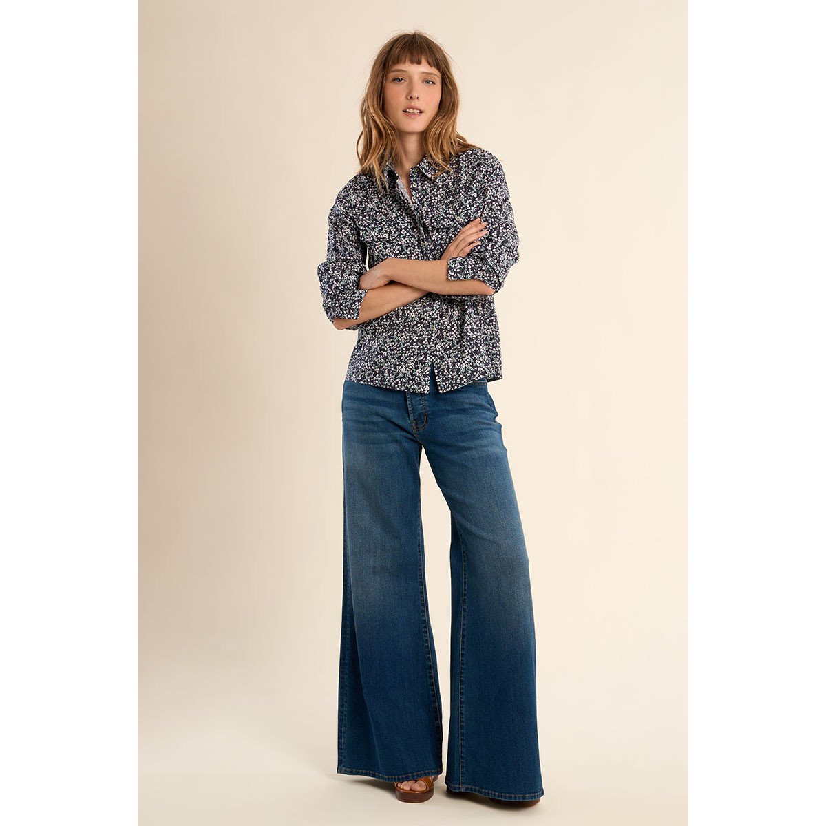Chemise imprimée en coton, poches à rabats navy daisy, MOLLY BRACKEN