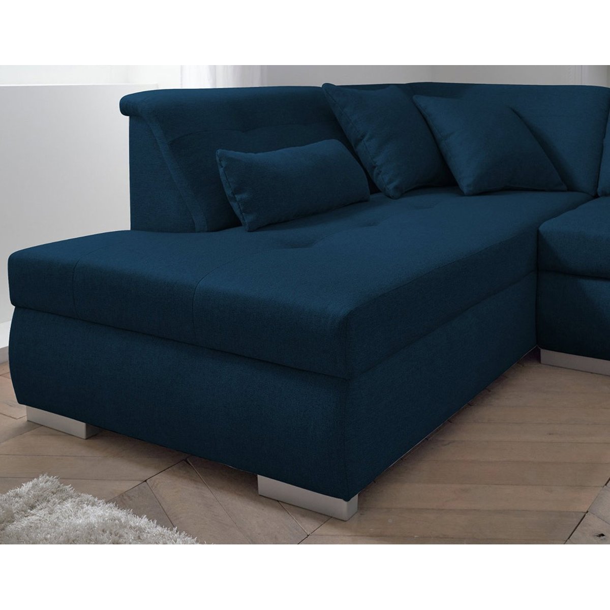 Canapé panoramique angle gauche 7pl XXL, VERMONT bleu pétrole, BEST MOBILIER