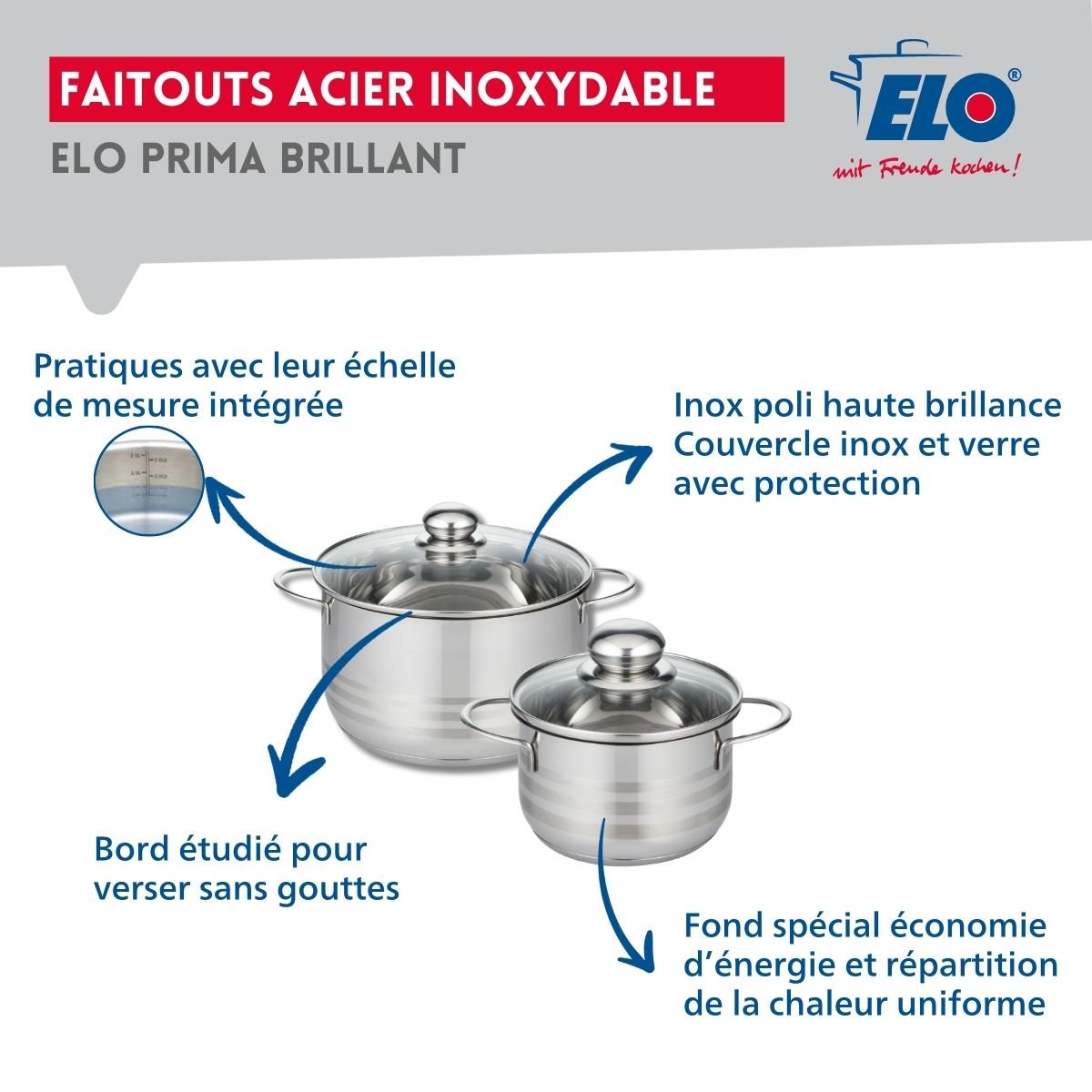 Batterie 2 poêles 24/28cm + 2 faitouts 14/20cm PRIMA BRILLANT noir, ELO
