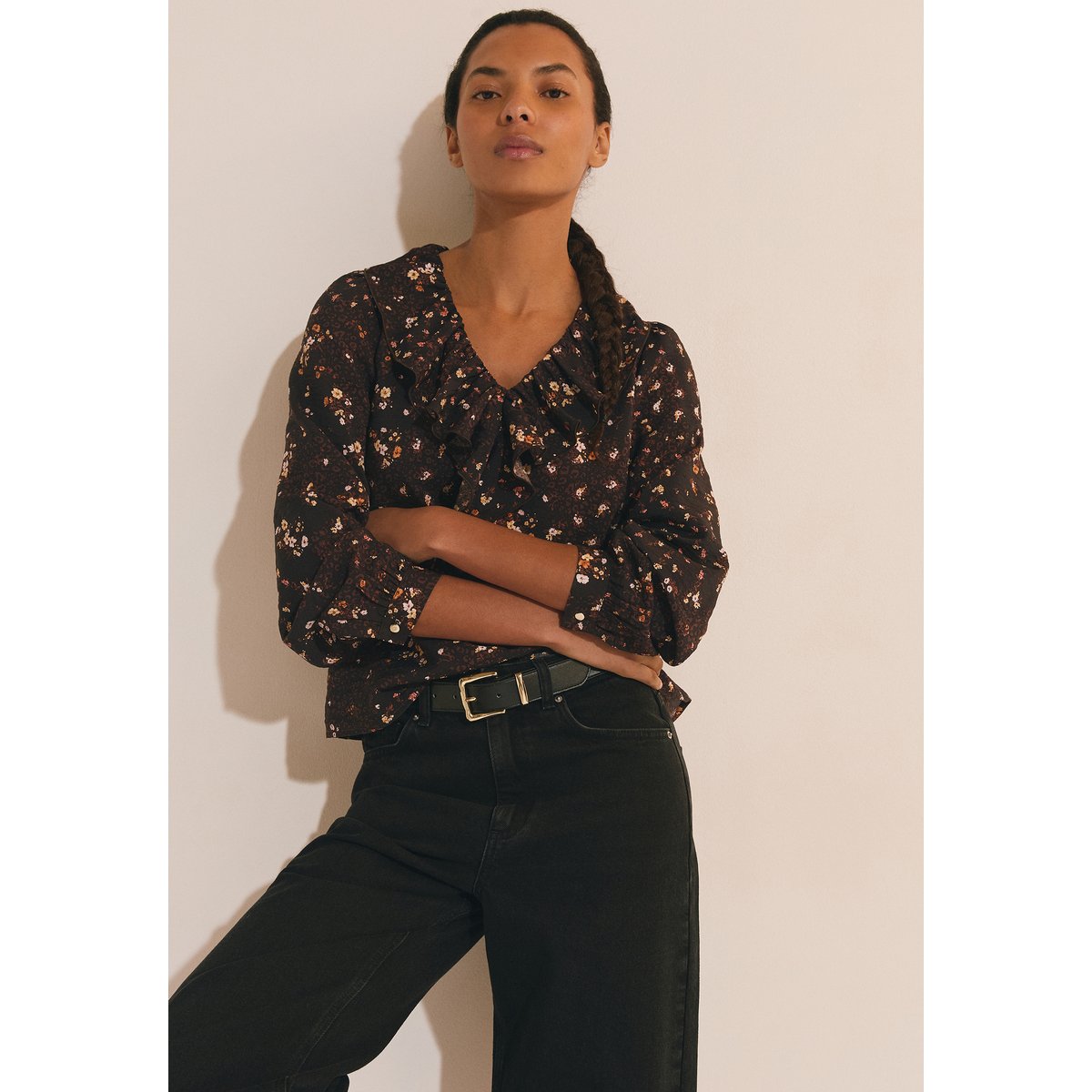 Blouse à motif floral A JONAS IMP imp fd marron, ETAM
