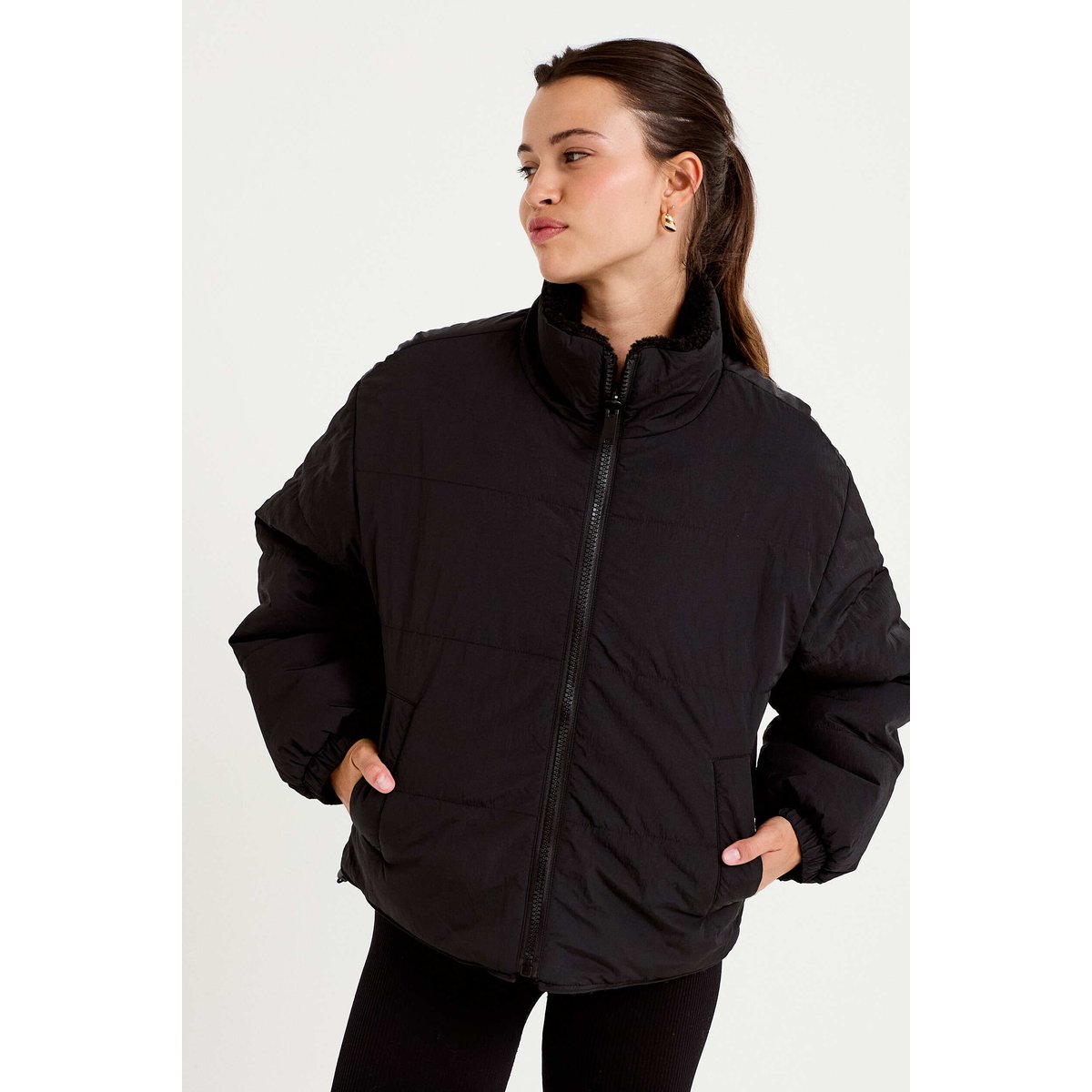 Parka réversible effet polaire noir, CACHE CACHE