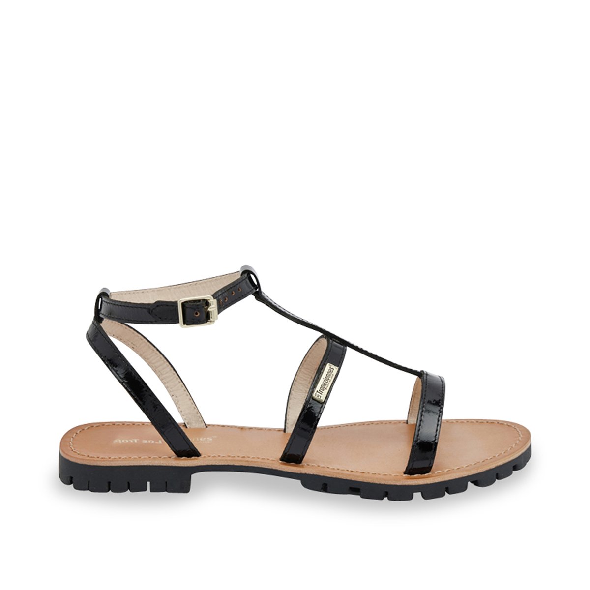 Sandales plates en cuir à semelle crantée HEXOM noir, LES TROPEZIENNES PAR M.BELARBI