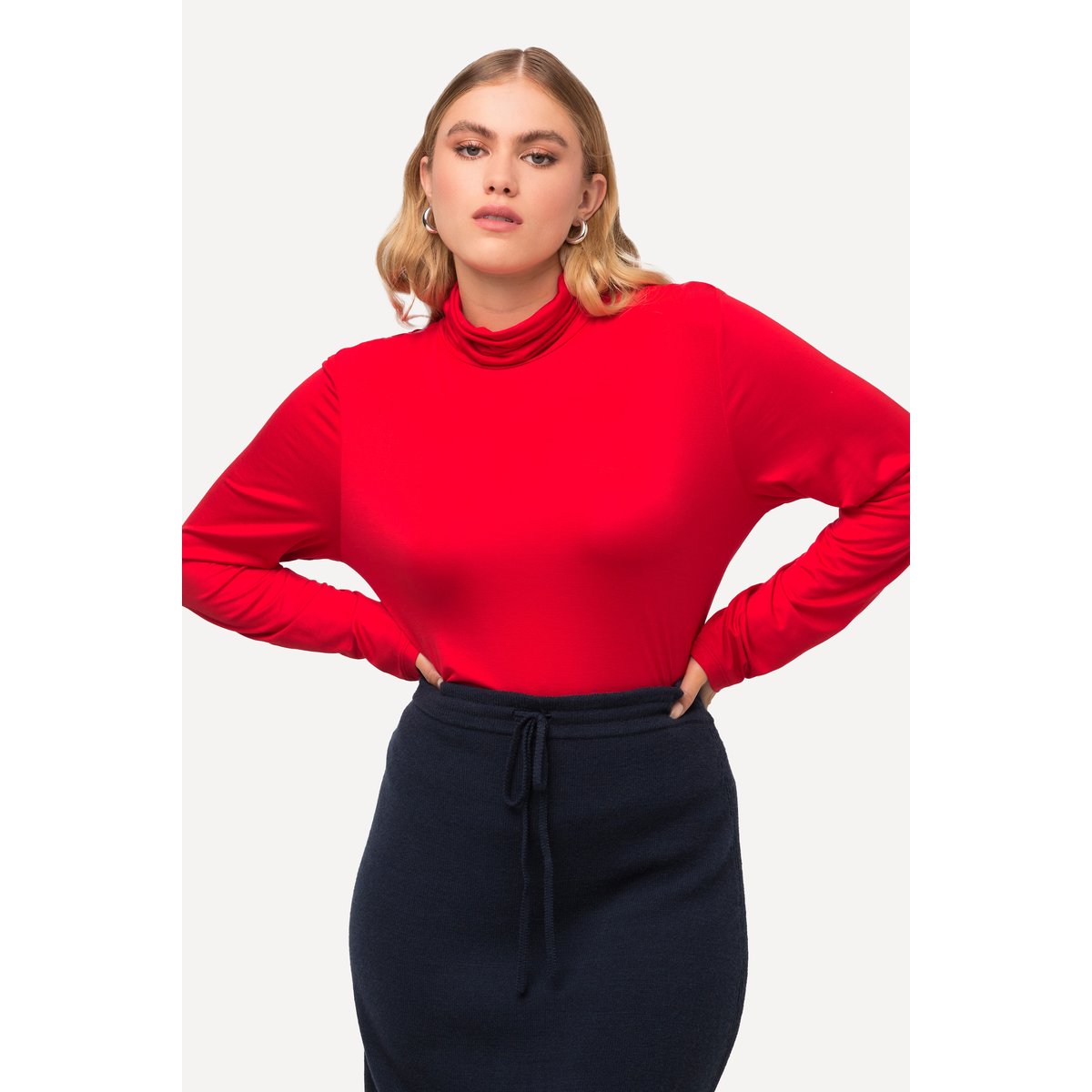 T-shirt à col roulé et manches longues rouge, ULLA POPKEN