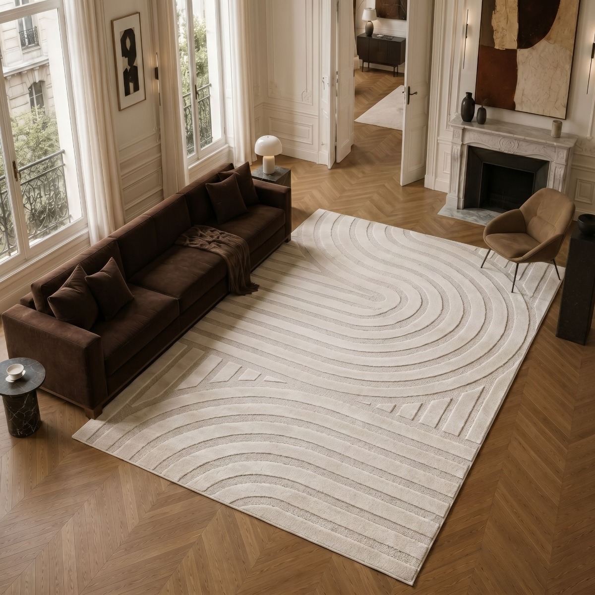 Tapis doux à relief design BRELA DECO écru et beige clair, THE DECO FACTORY