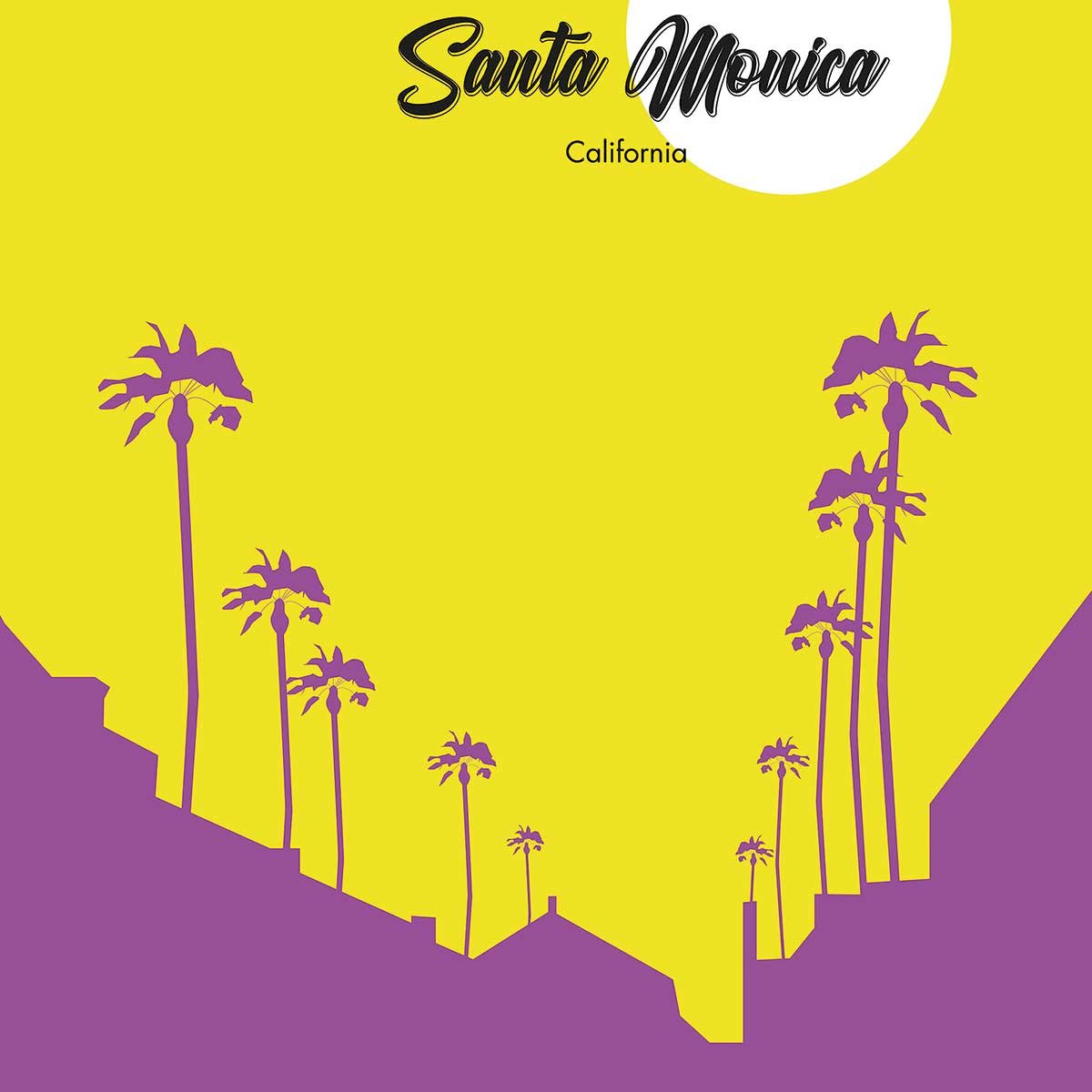 Affiche graphique santa monica californie affiche + cadre en bois - noir, HEXOA