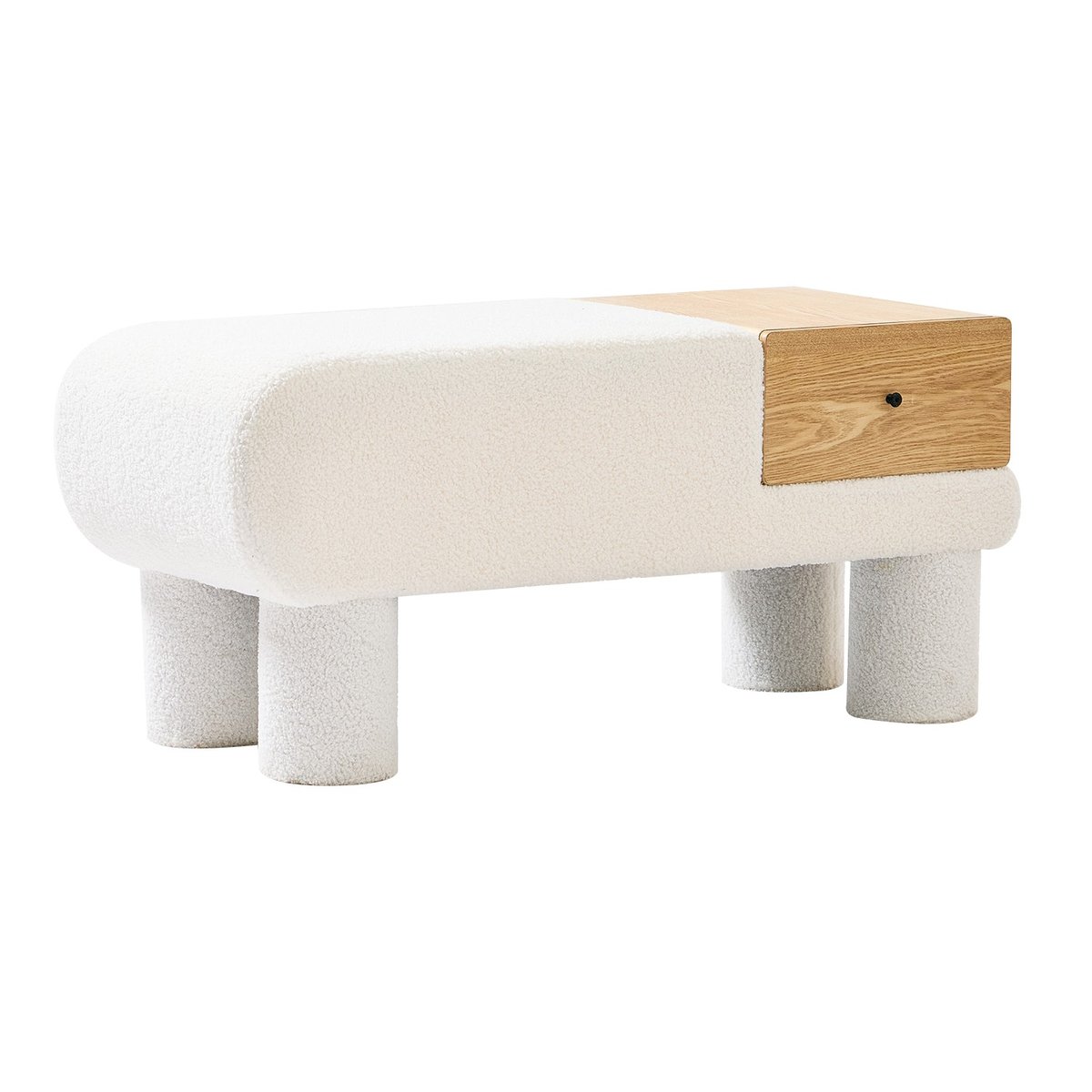 Banc avec rangement, bouclette, VADSO blanc cassé, NORDLYS