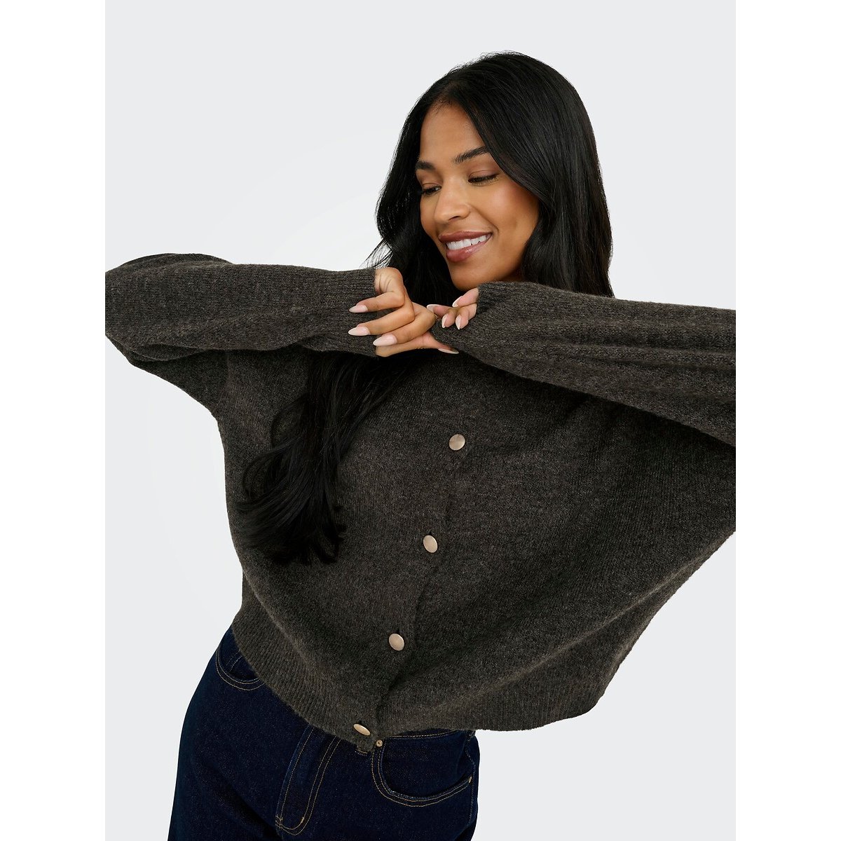 Gilet boutonnée col rond noir chiné, JDY