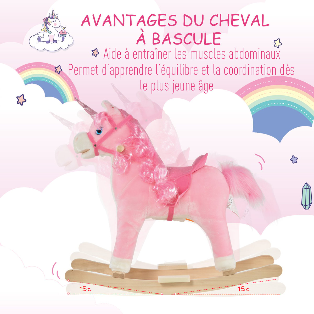 Cheval à bascule pour enfants Bois Rose rose, HOMCOM