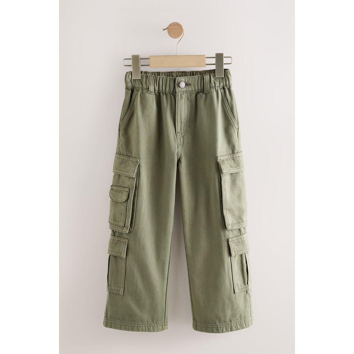 Pantalon cargo en coton sergé tissé vert kaki, NEXT