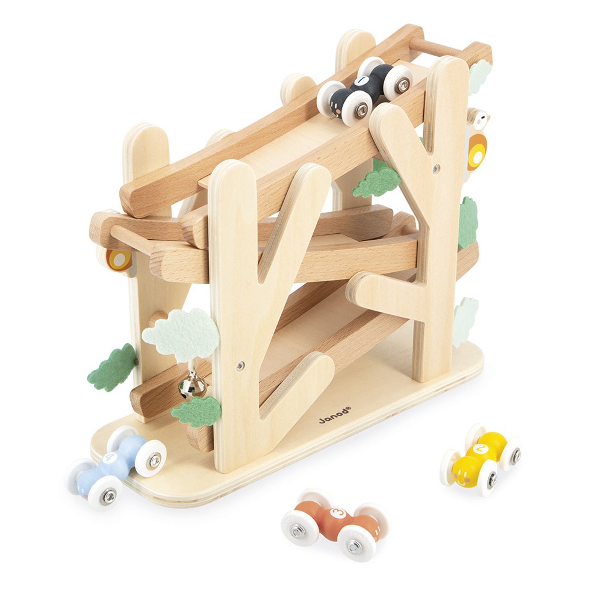 Descendeur En Bois Fourmis, 4 Voitures beige, JANOD