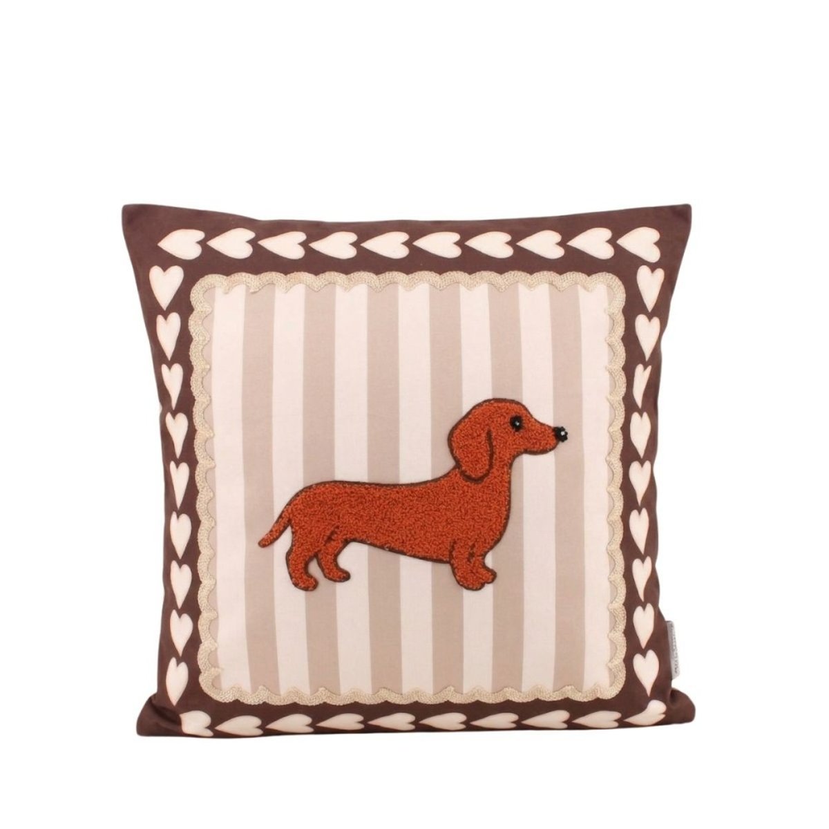 Coussin teckel velours rayures 45x45cm beige, KERSTEN