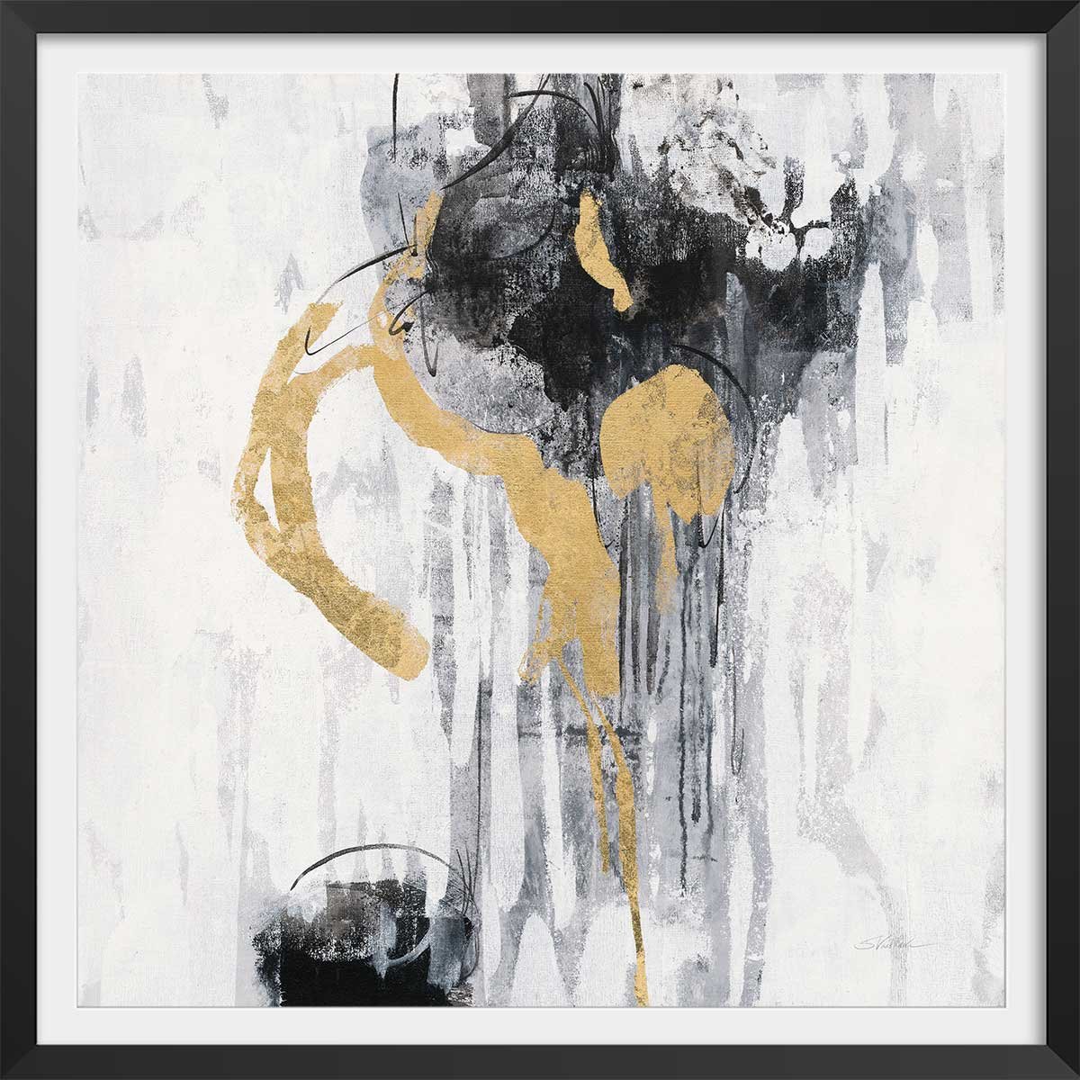 Affiche Pluie dorée affiche + cadre en bois - noir, HEXOA