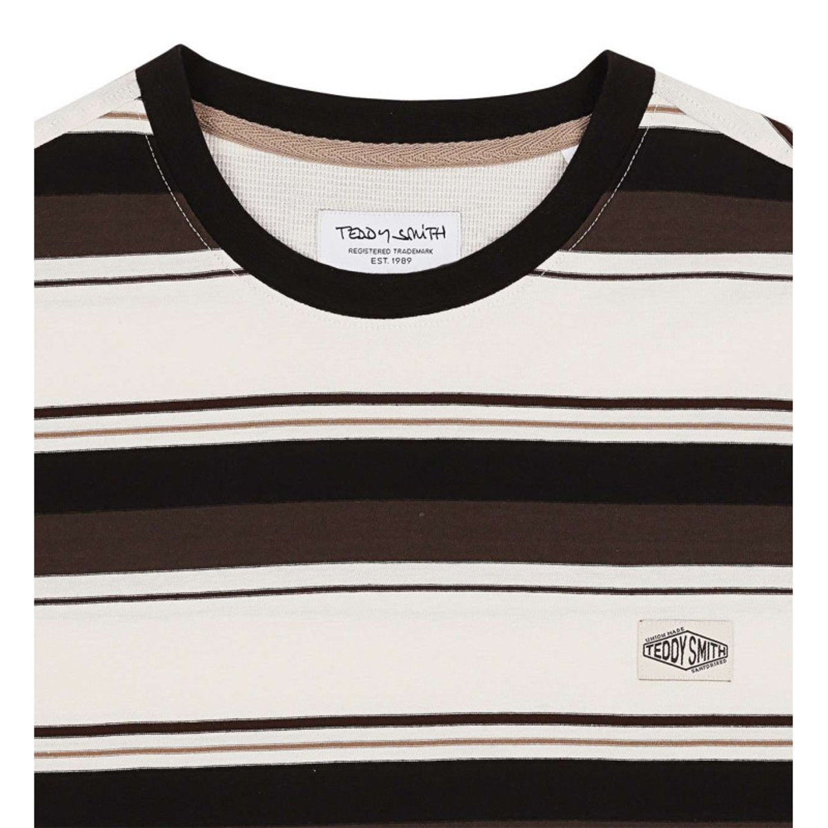 T-shirt en coton noir uni avec une coupe droite et des rayures à l'horizontal noir, TEDDY SMITH