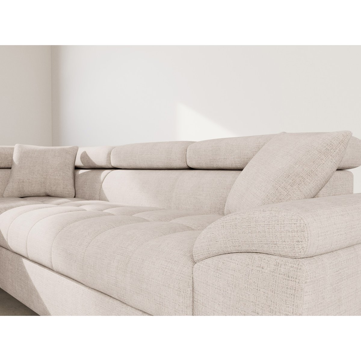 Canapé angle gauche convertible velours texturé, CAMILLE beige, BEST MOBILIER