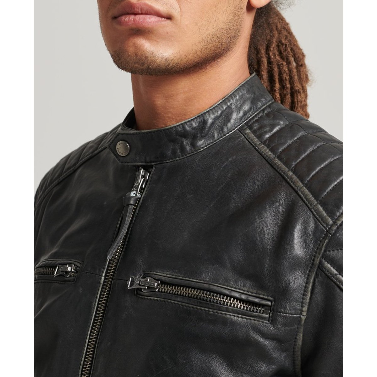Veste en cuir Moto Racer noir, SUPERDRY