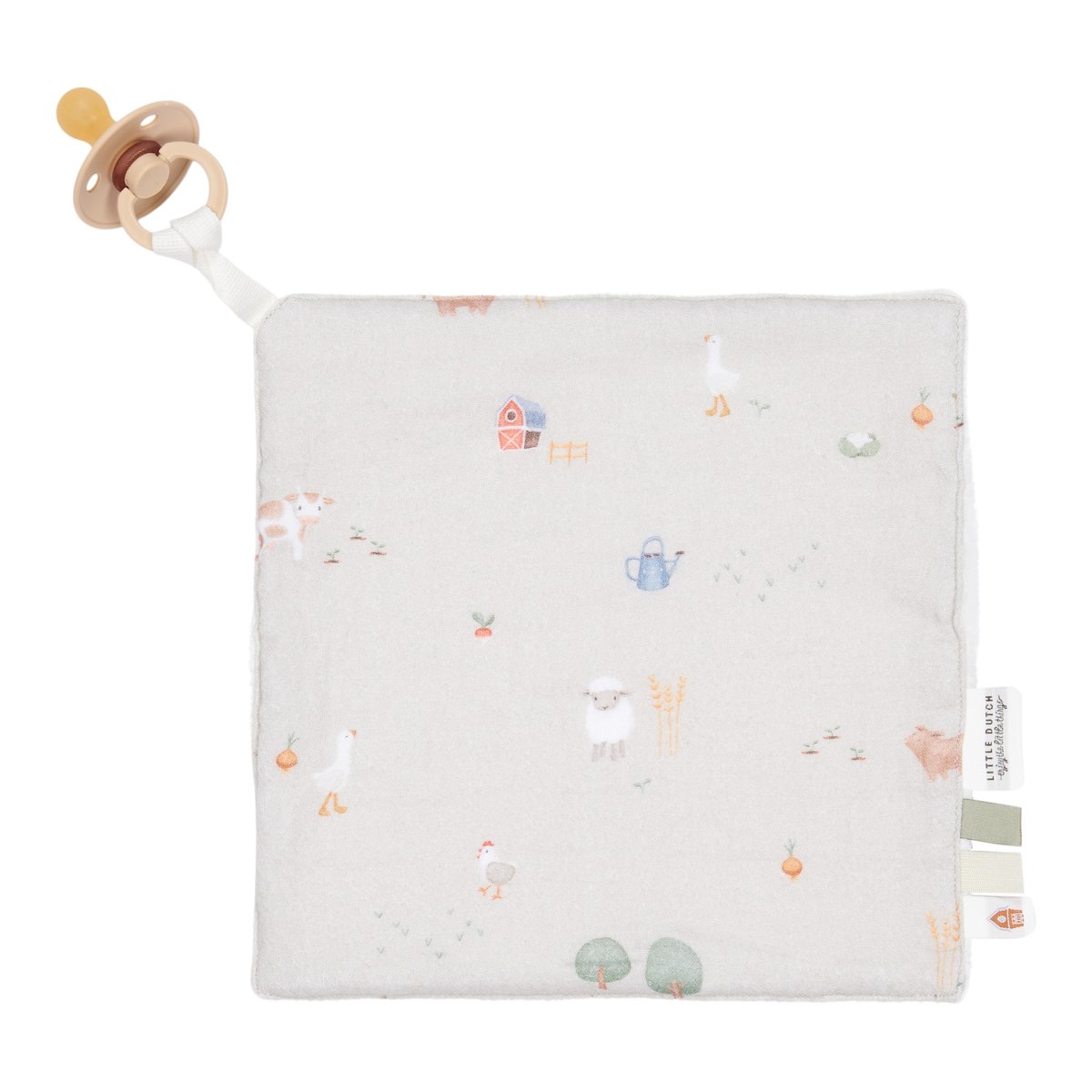 Doudou attache-tétine en gaze de coton - Little Farm couleur unique, LITTLE DUTCH