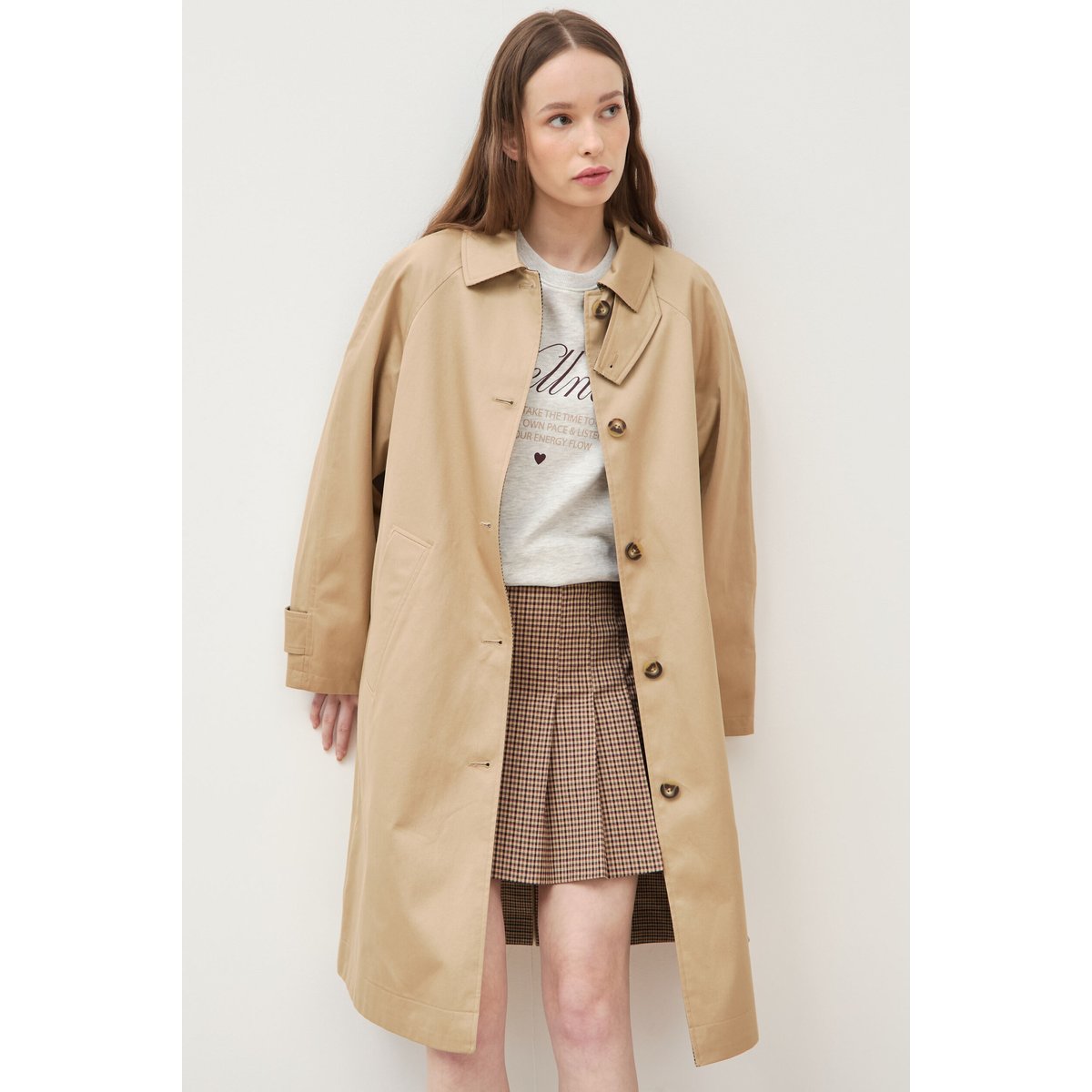 Trench long oversize réversible beige, BONOBO