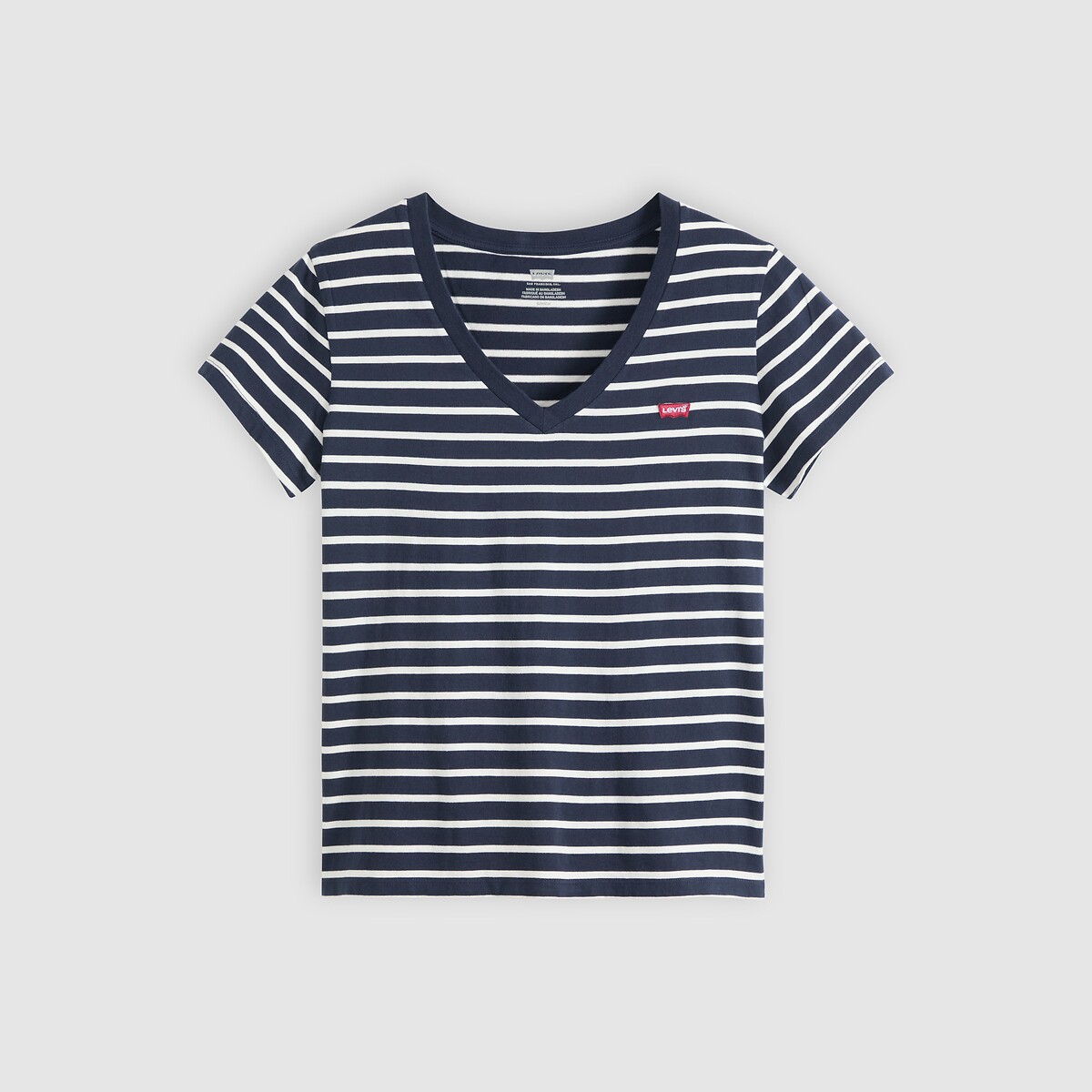 T-shirt col V rayé manches courtes rayé marine, LEVI'S