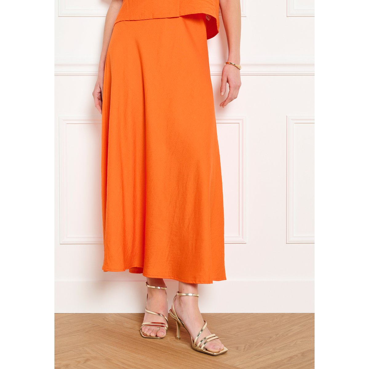 Jupe midi fluide orange, LOLALIZA