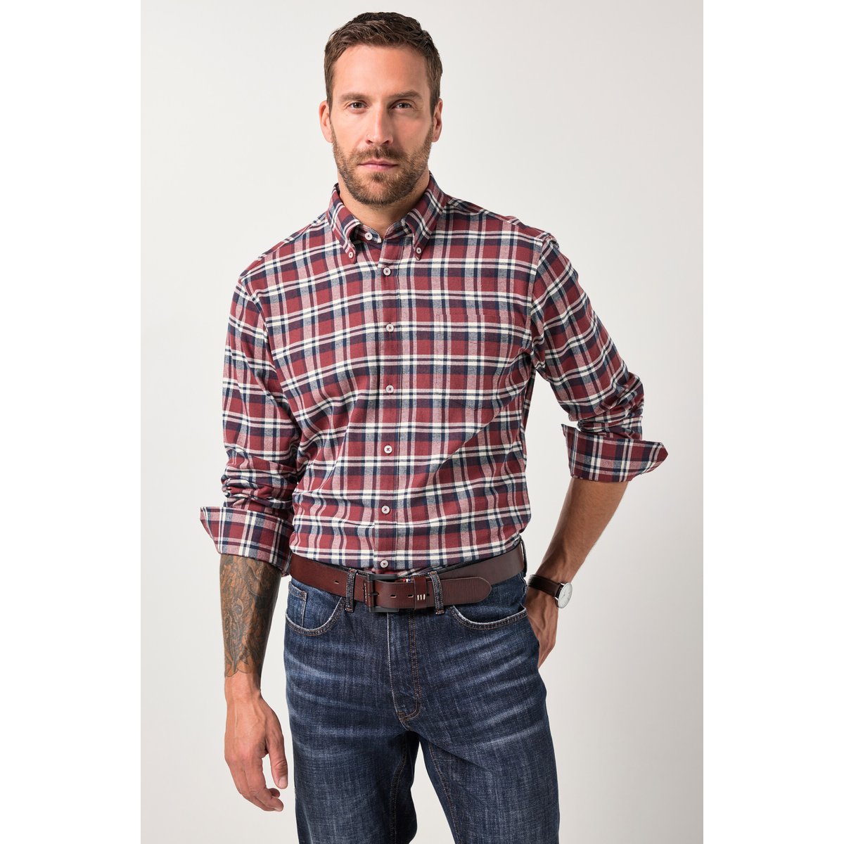 Chemise en flanelle à carreaux marron châtaigne, JP1880