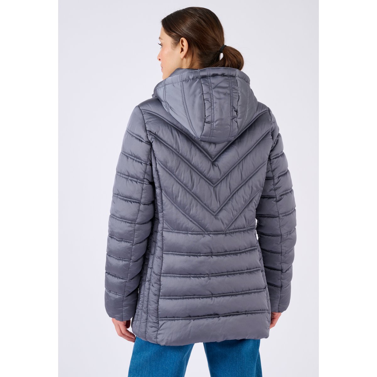 Parka tissu reliéfé Thermolactyl gris ardoise, DAMART