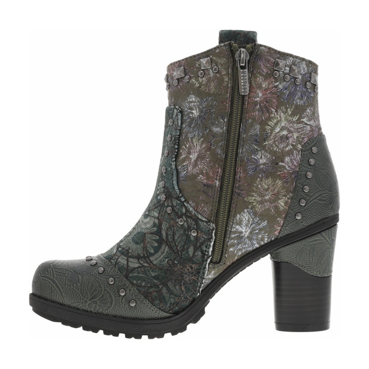 Boots kaki et multicolores à talon décroché haut avec un zip kaki, MUSTANG