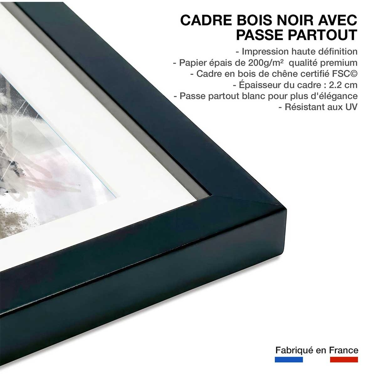 Affiche Facet zag affiche + cadre en bois - noir, HEXOA