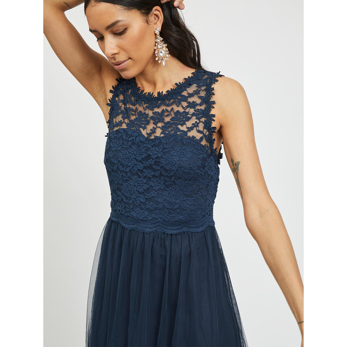 Robe longue sans manches en dentelle marine, VILA