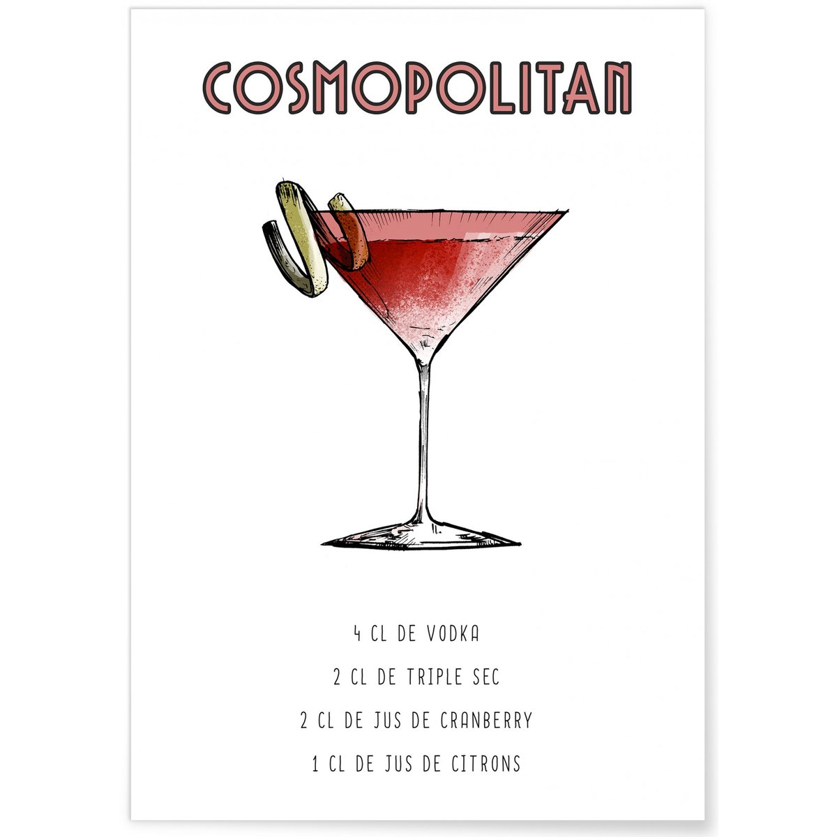 Affiche Cocktail Cosmopolitan blanc, L'AFFICHERIE