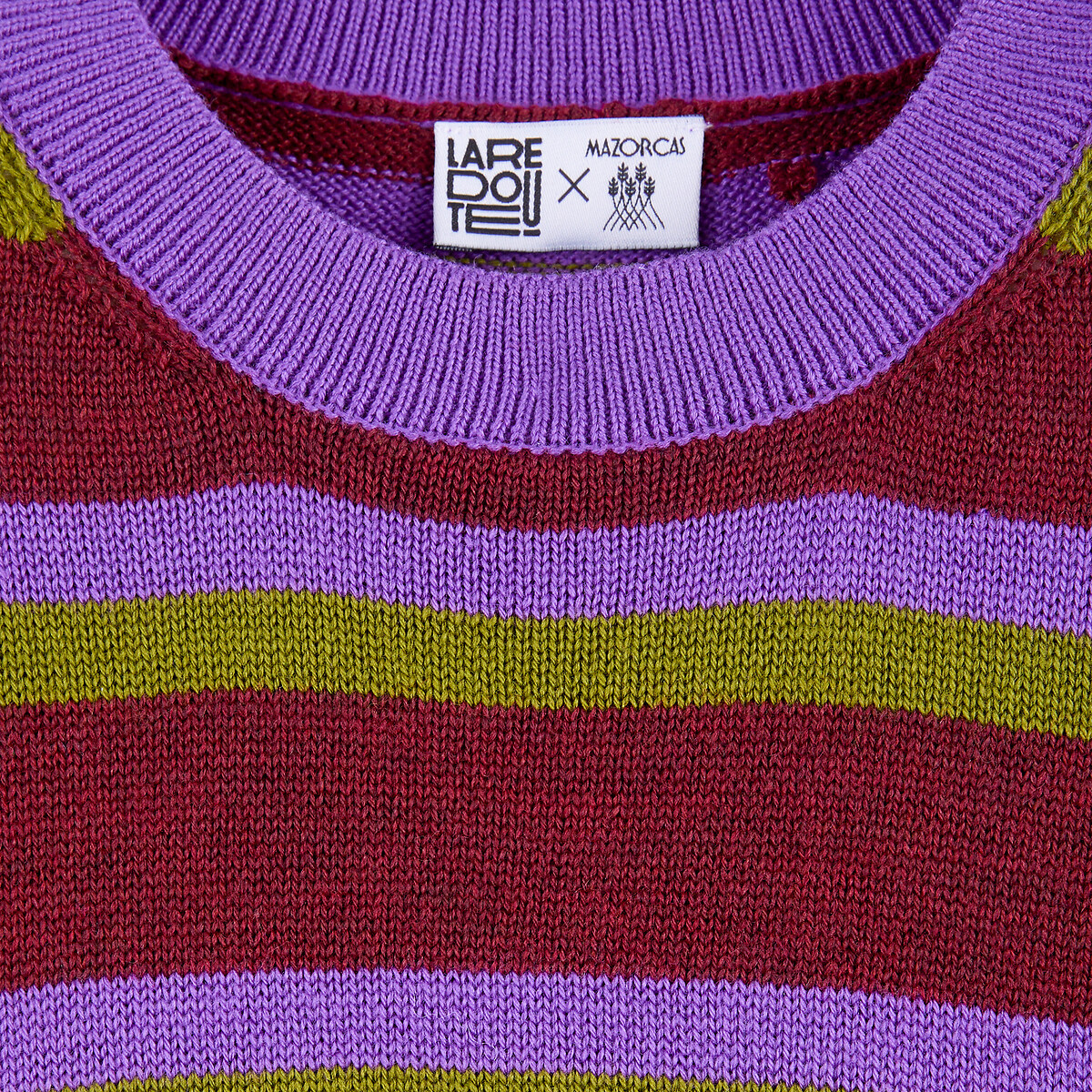 Pull col rond, manches 3/4, en laine mérinos rayé multicolore, LA REDOUTE X MAZORCAS