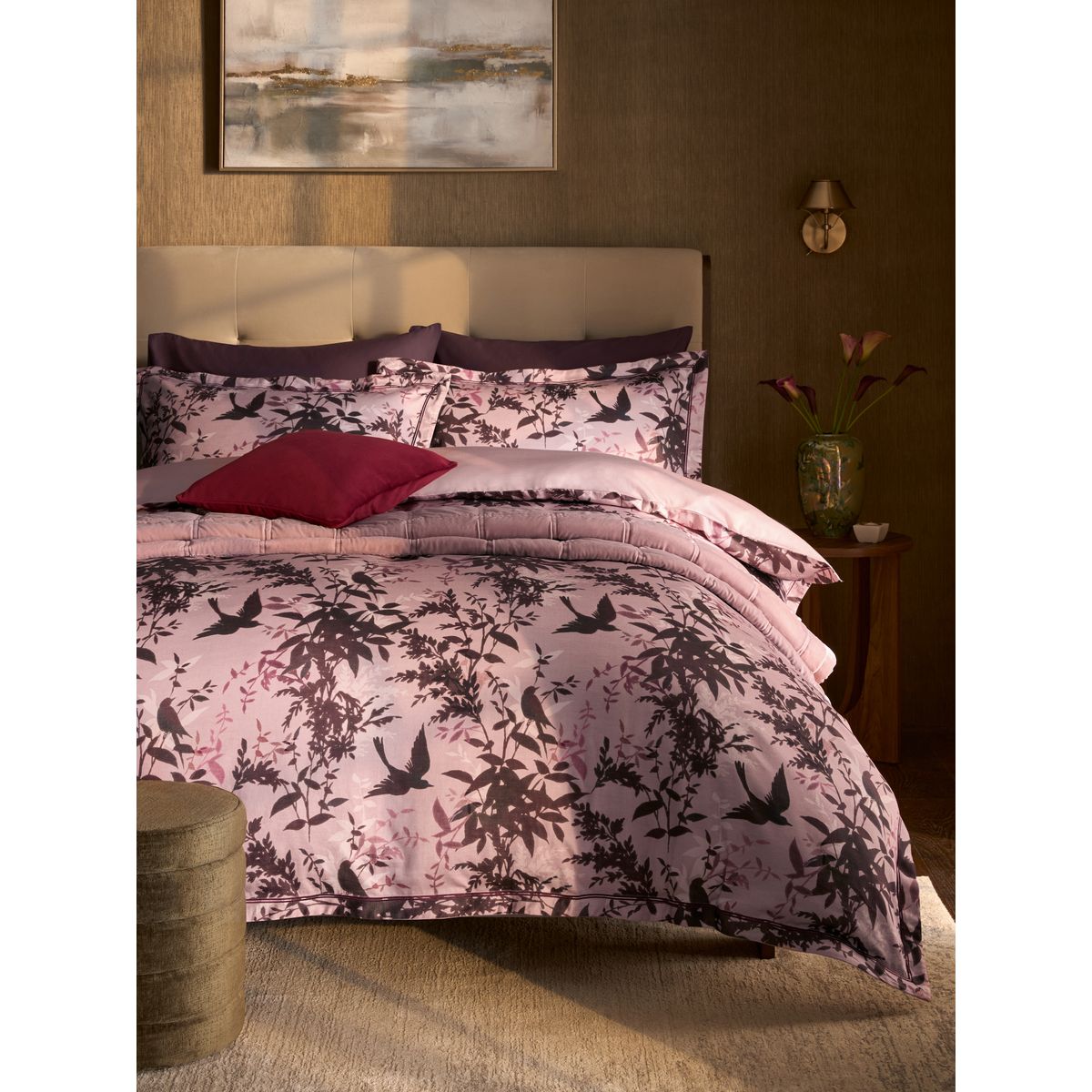 Housse de couette et taie fleurs time travel rose, NEXT
